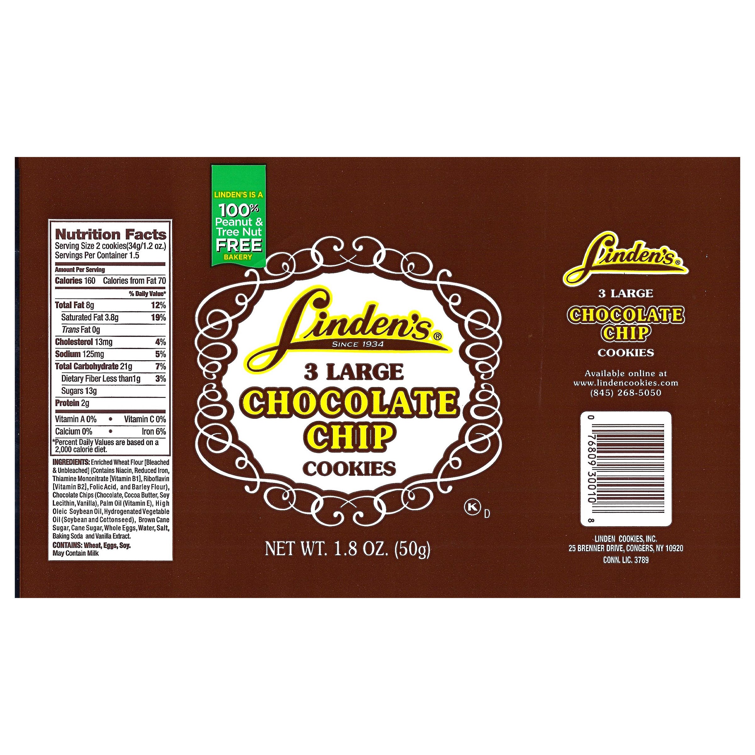 Linden's Chocolate Chip Cookies, 3-count, 18-pack