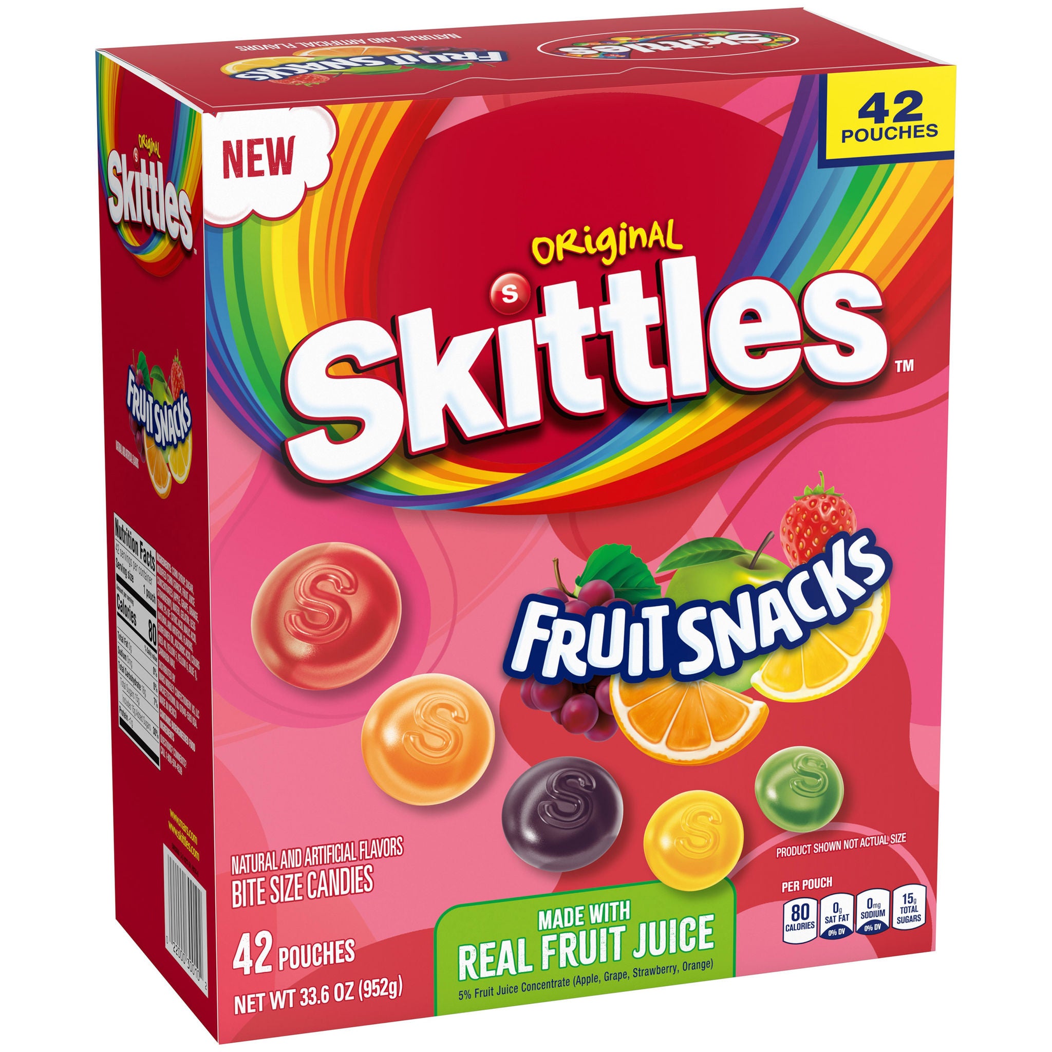 Skittles Fruit Snacks, Original, 0.8 oz, 42-count