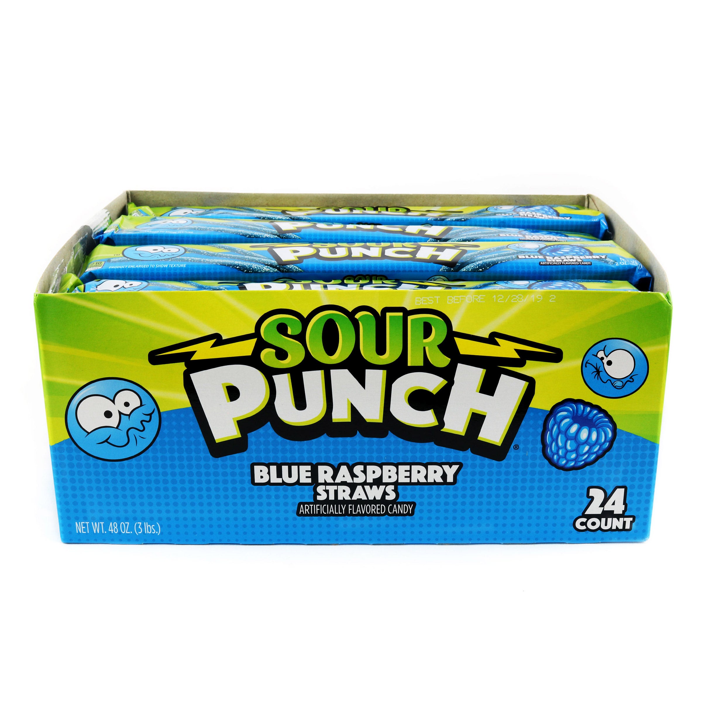Sour Punch Straws, Blue Raspberry, 2 oz, 24-count