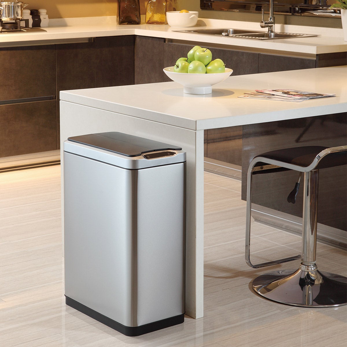 EKO Phantom 50L/13G Vertical Fingerprint-Resistant Stainless Steel Motion Sensor Trash Can