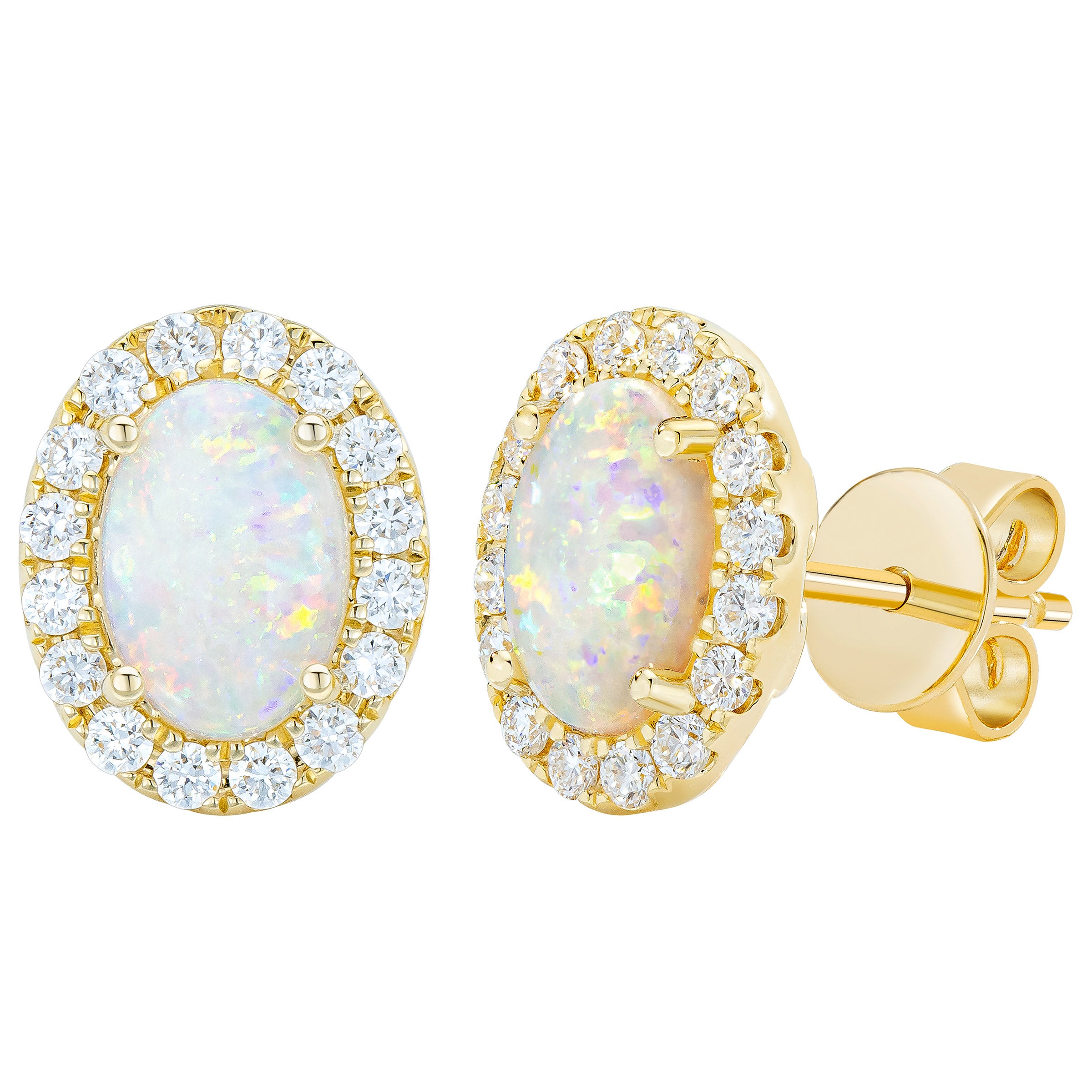Australian Opal and Diamond 14kt Yellow Gold Earrings