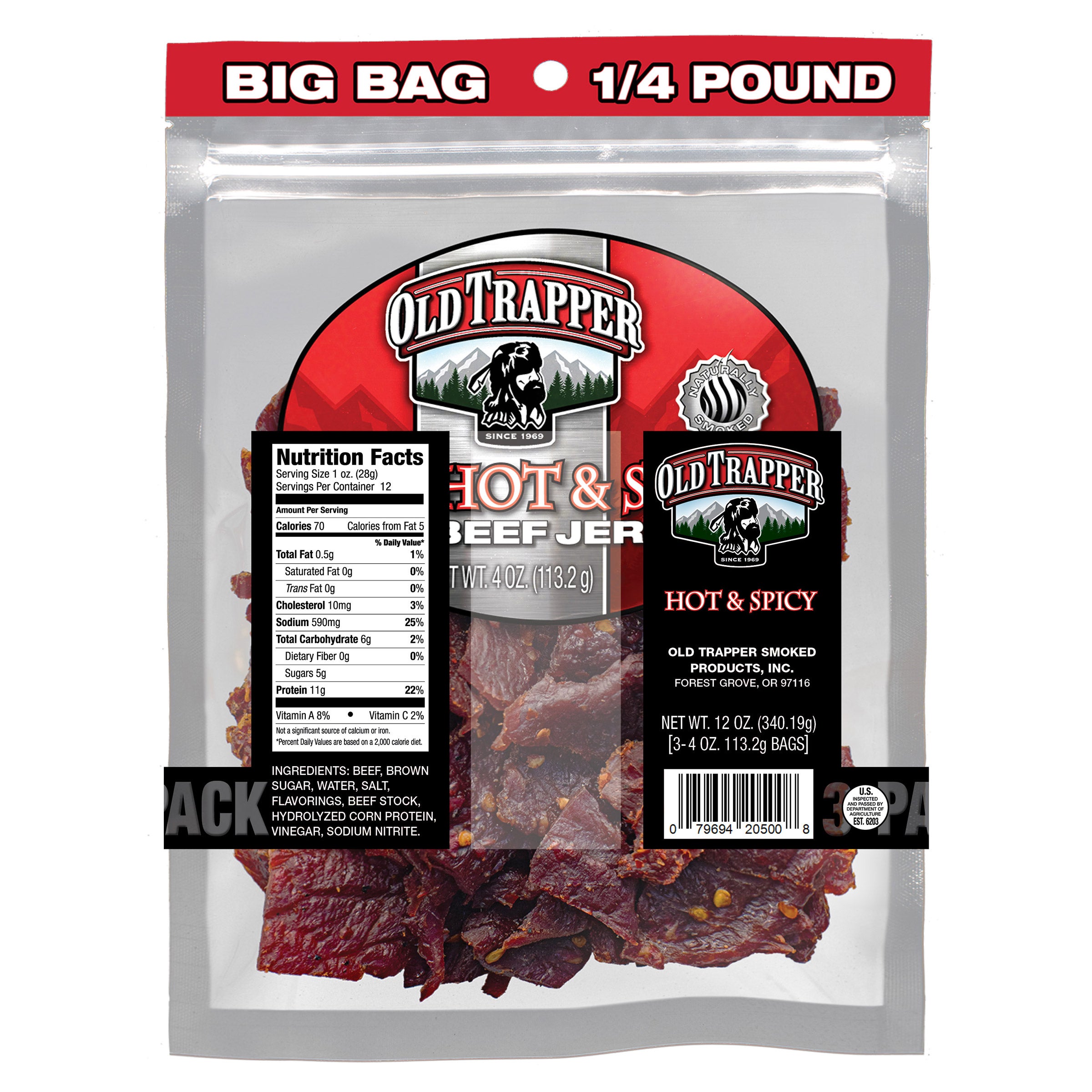 Old Trapper Beef Jerky 4 oz, 3-count