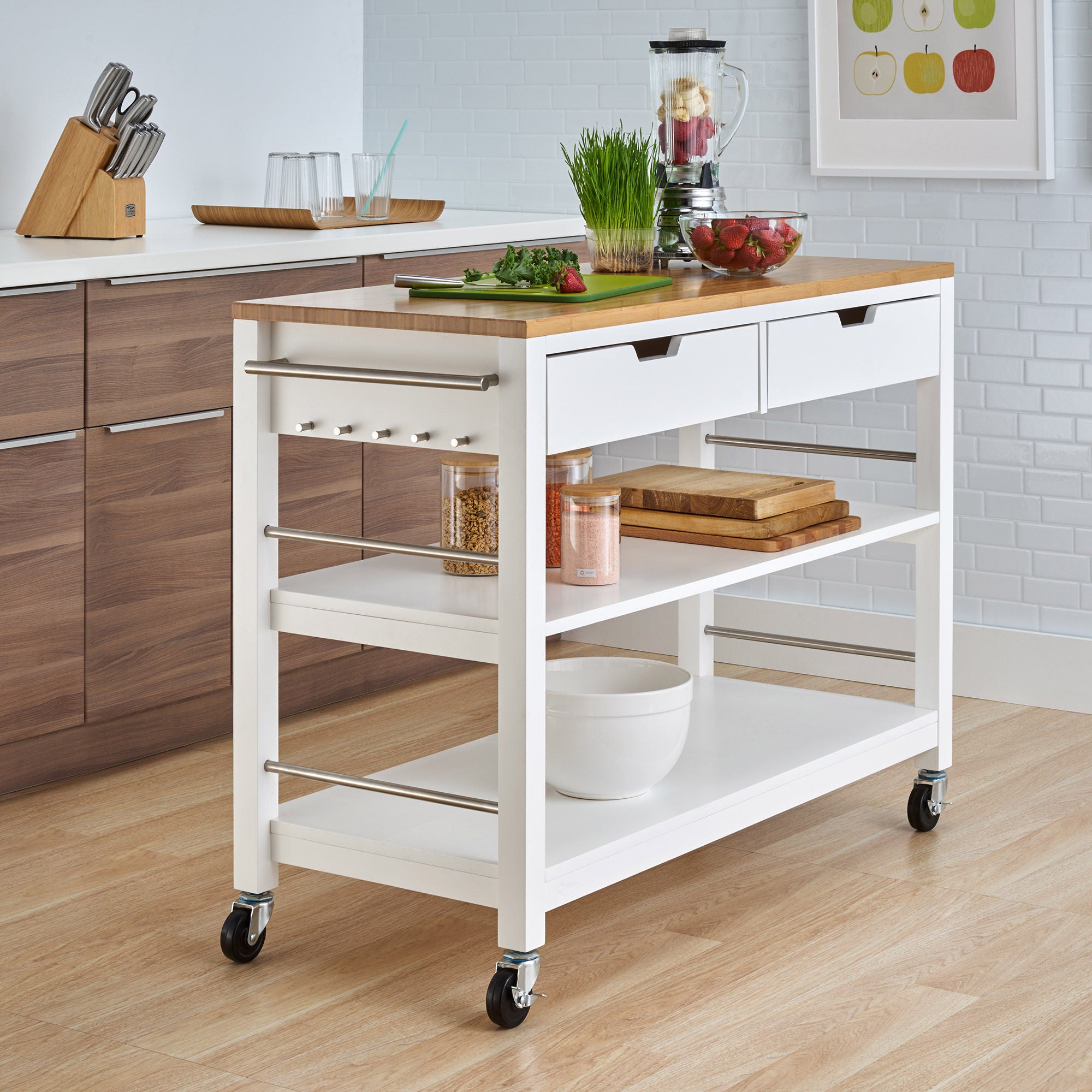 TRINITY 48” Bamboo Kitchen Cart with Drawers