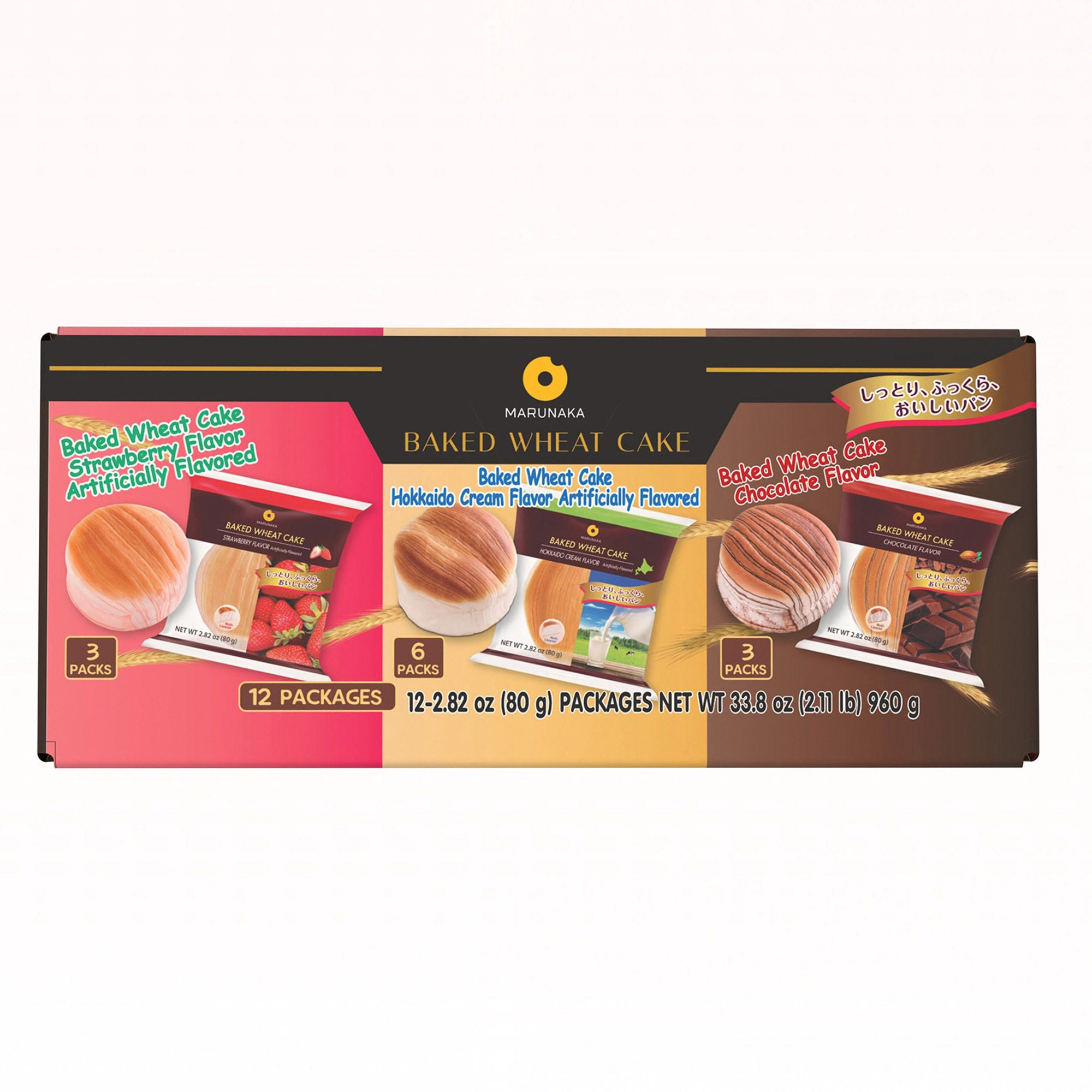 Marunaka Baked Wheat Cake, Variety Pack, 2.82 oz, 12-count