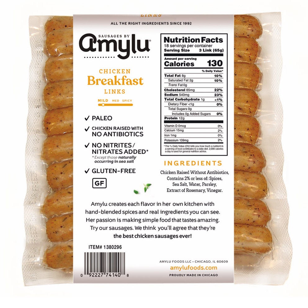 Amylu, Chicken Breakfast Sausage Links, 2.5 lbs