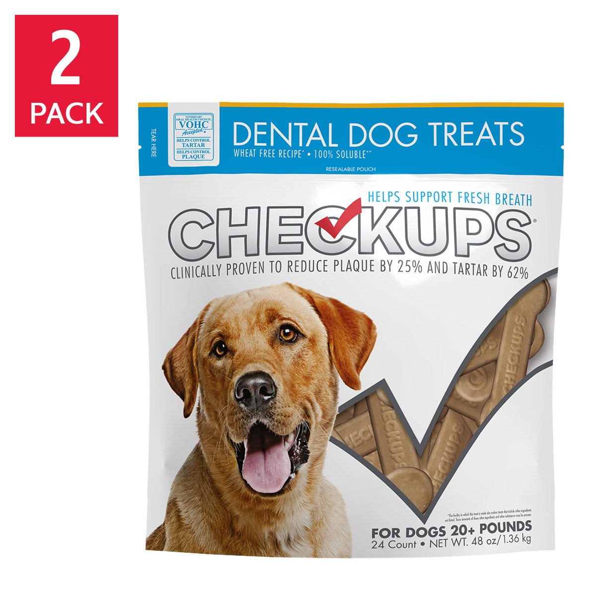 CheckUps Dental Dog Treats 24 Count, 2-pack