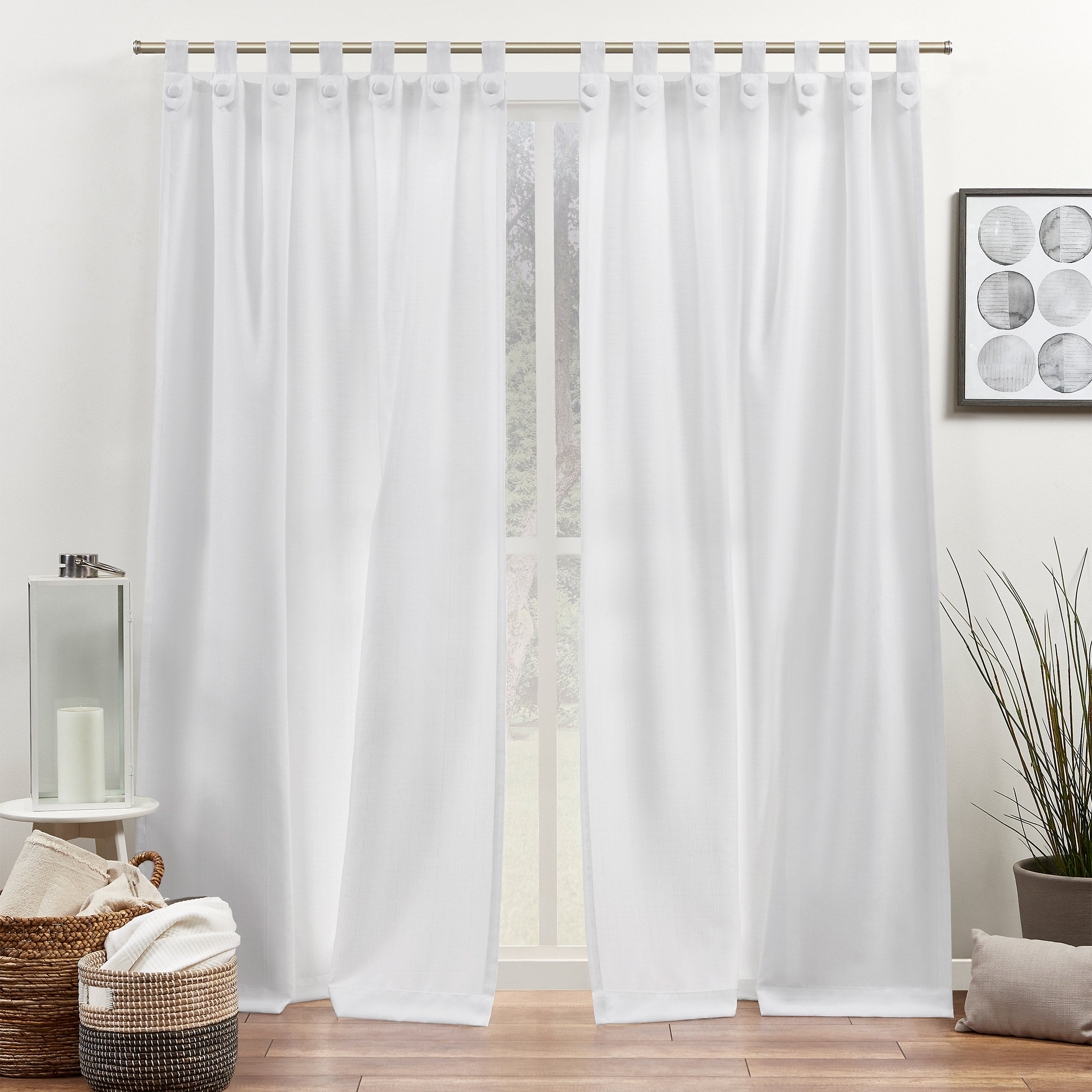 Light Filtering Button Top Window Curtain Panels, 2-pack