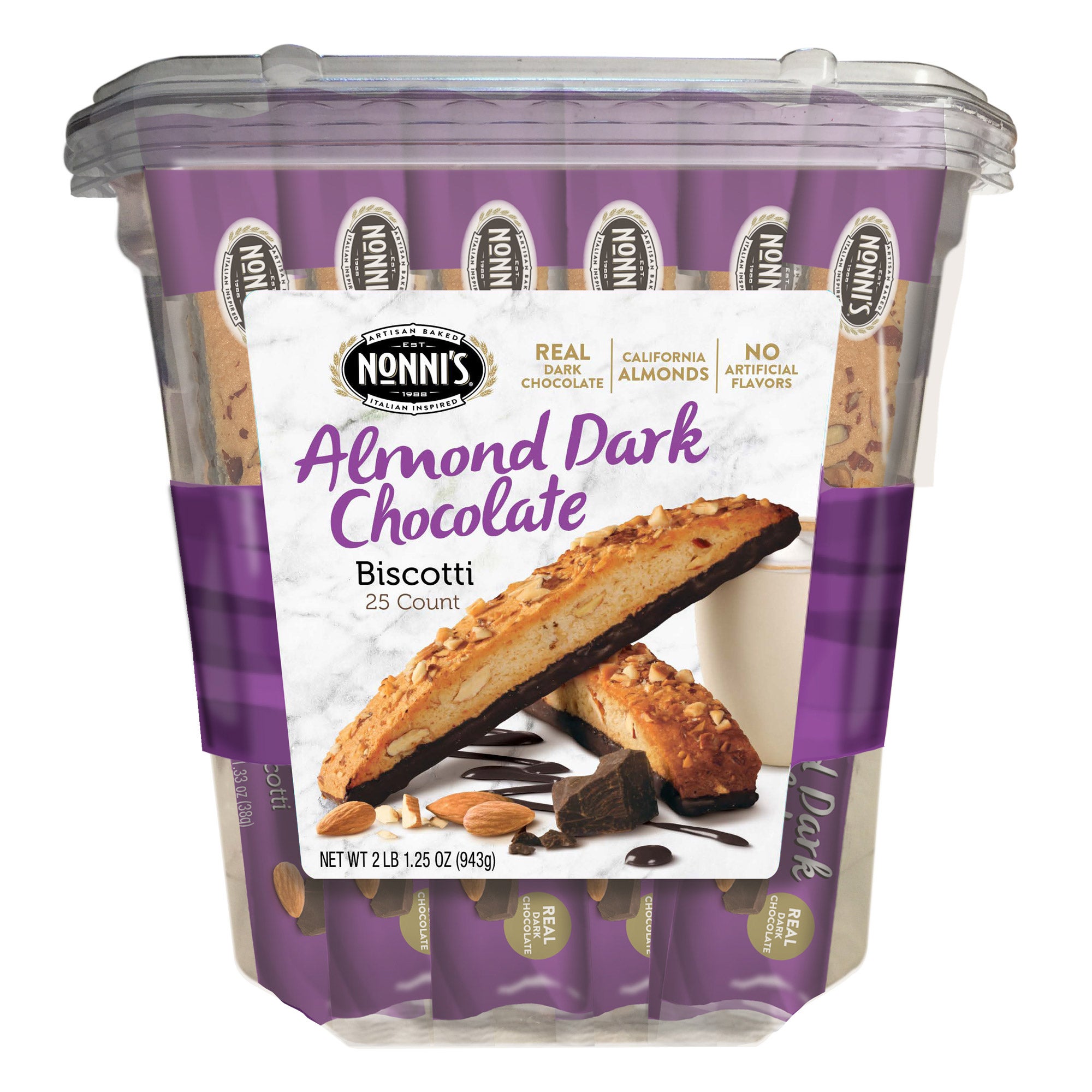 Nonni's Biscotti, Almond Dark Chocolate, 1.33 oz, 25 count