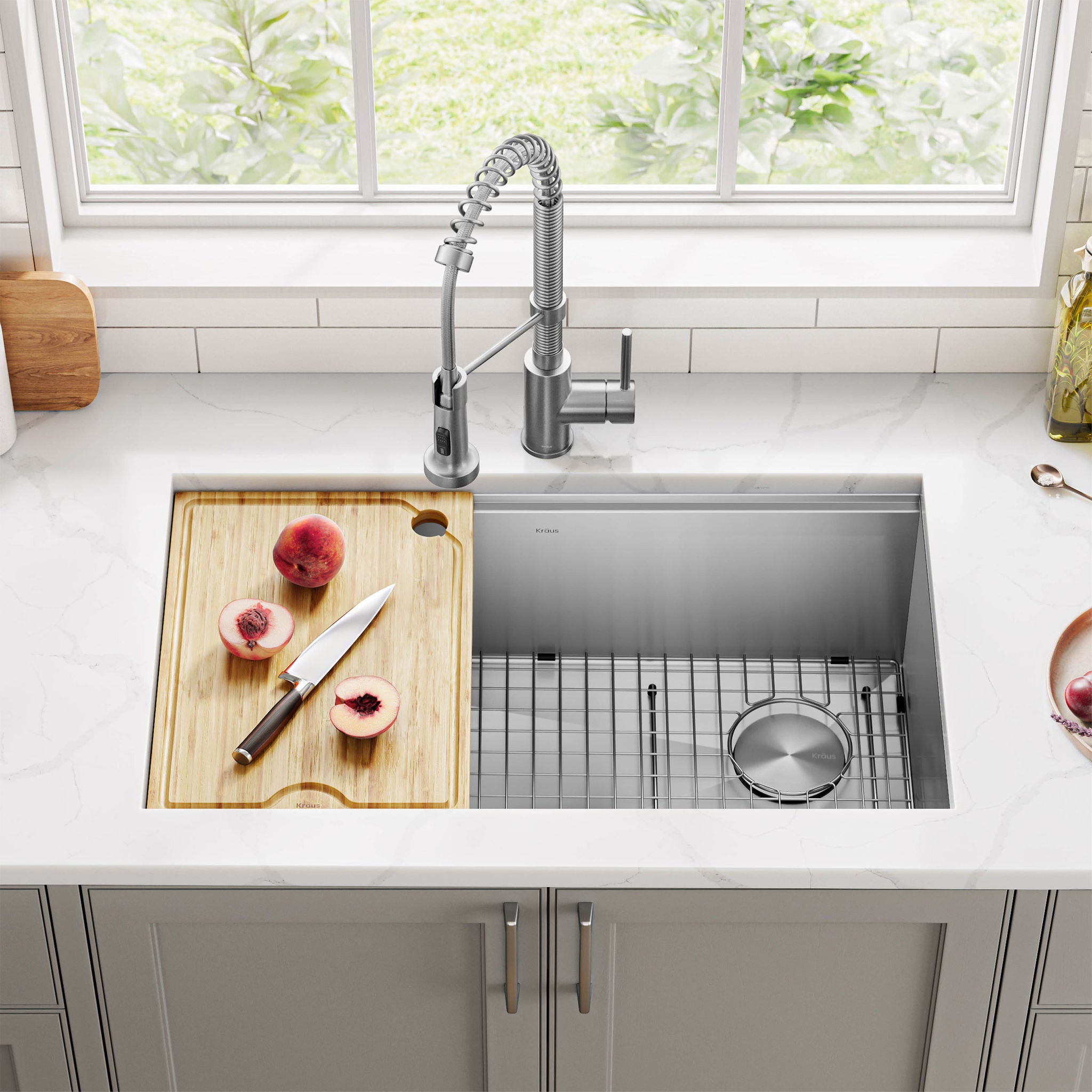 KRAUS Undermount Workstation Kitchen Sink with Pull Down Faucet