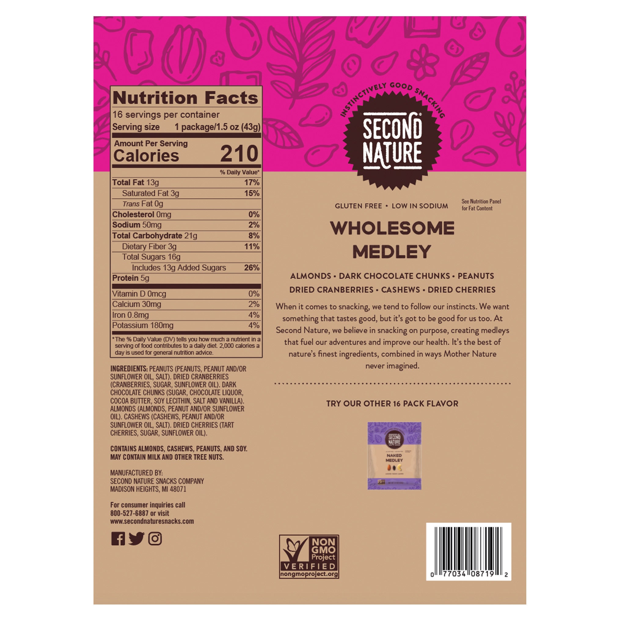 Second Nature Trail Mix, Wholesome Medley, 1.5 oz, 16-count