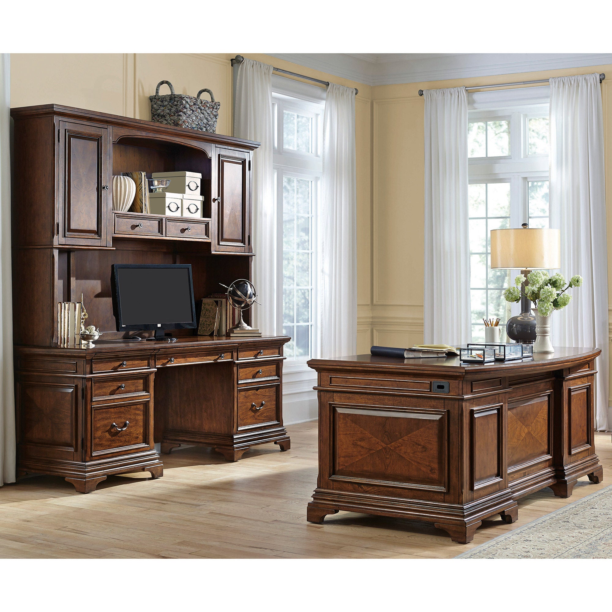 Lewis 66" Executive Desk & Credenza with Hutch