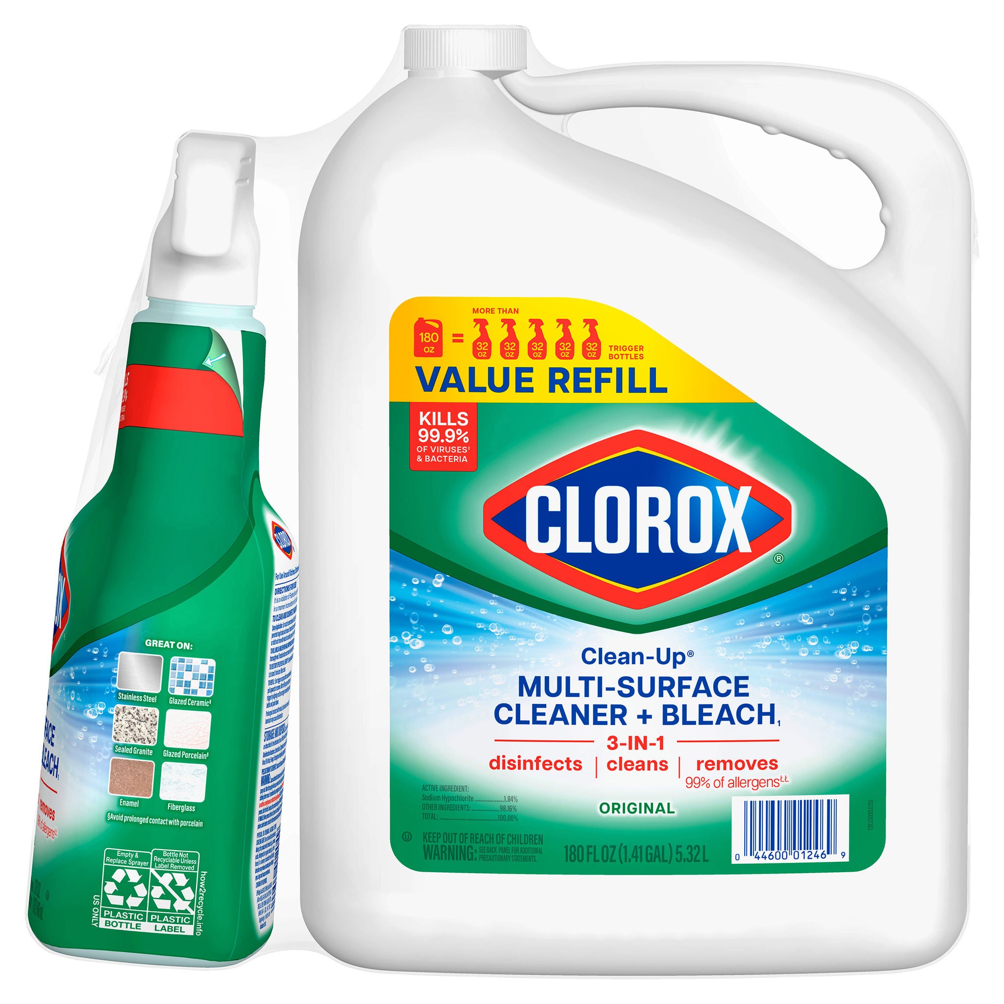 Clorox Clean-Up All Purpose Cleaner with Bleach, Original, 32 fl oz Spray & 180 fl oz Refill