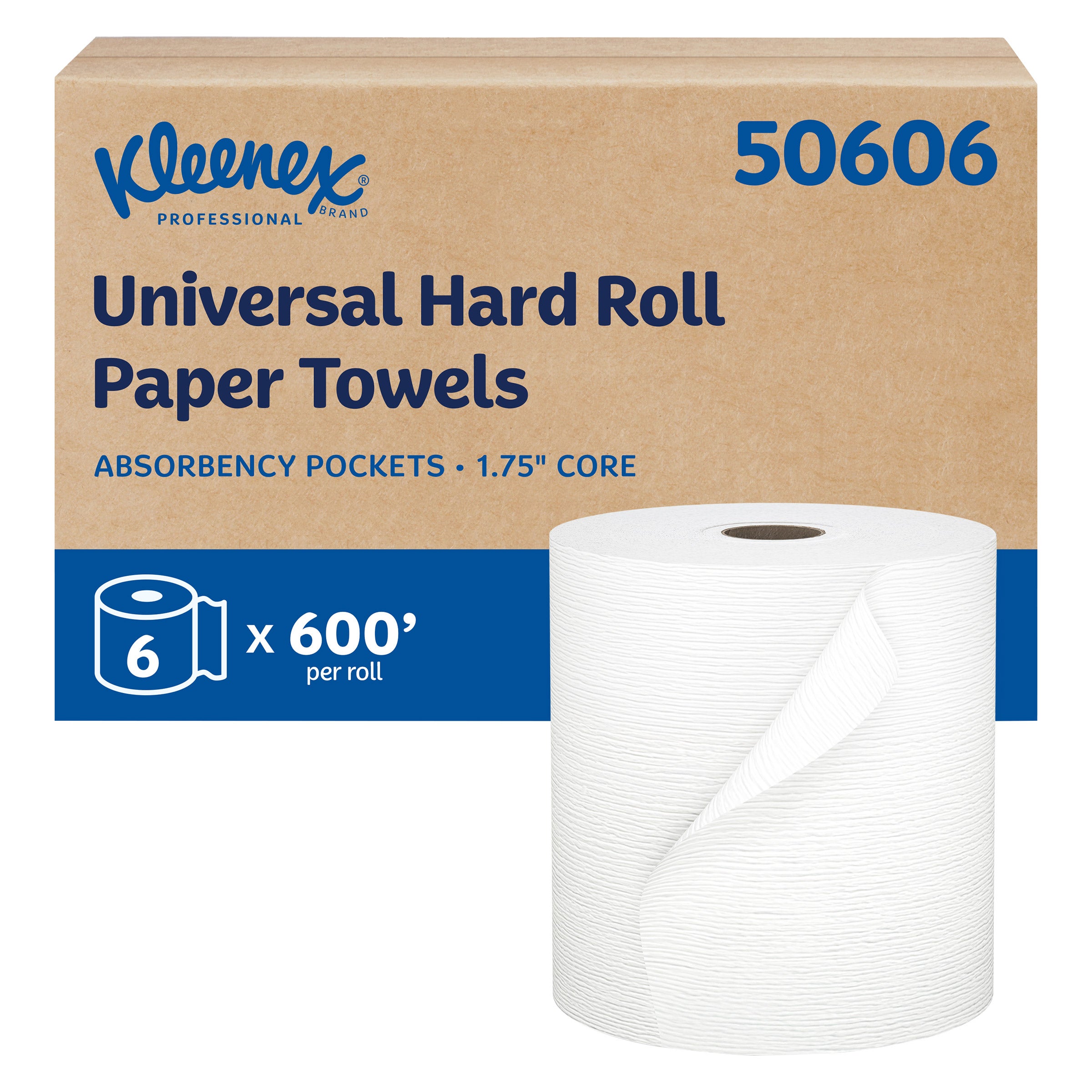 Kleenex Hard Roll Paper Towels, 1-Ply, 600 ft Rolls, 6-count