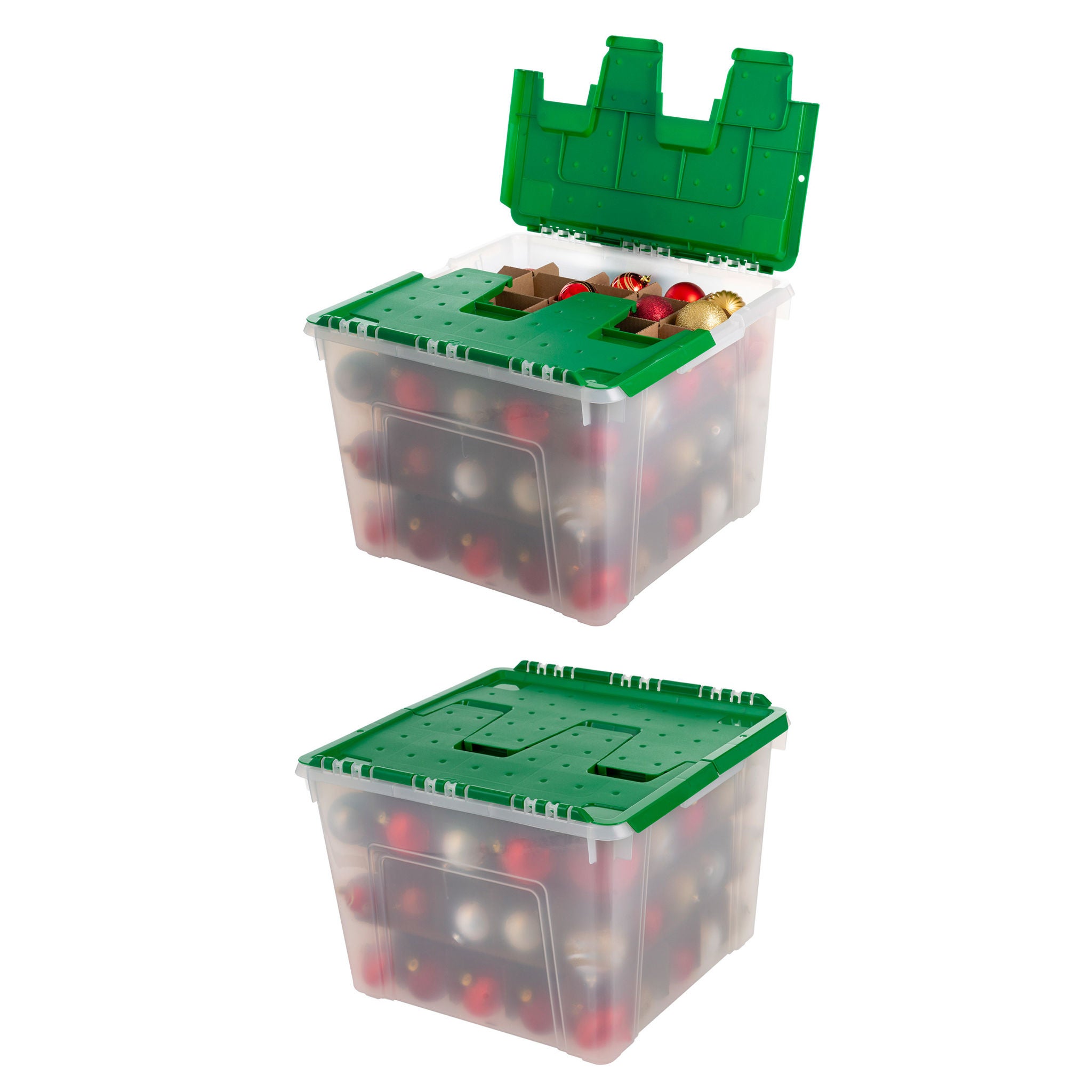 IRIS 60QT Stackable Ornament Storage Bin, 2-pack