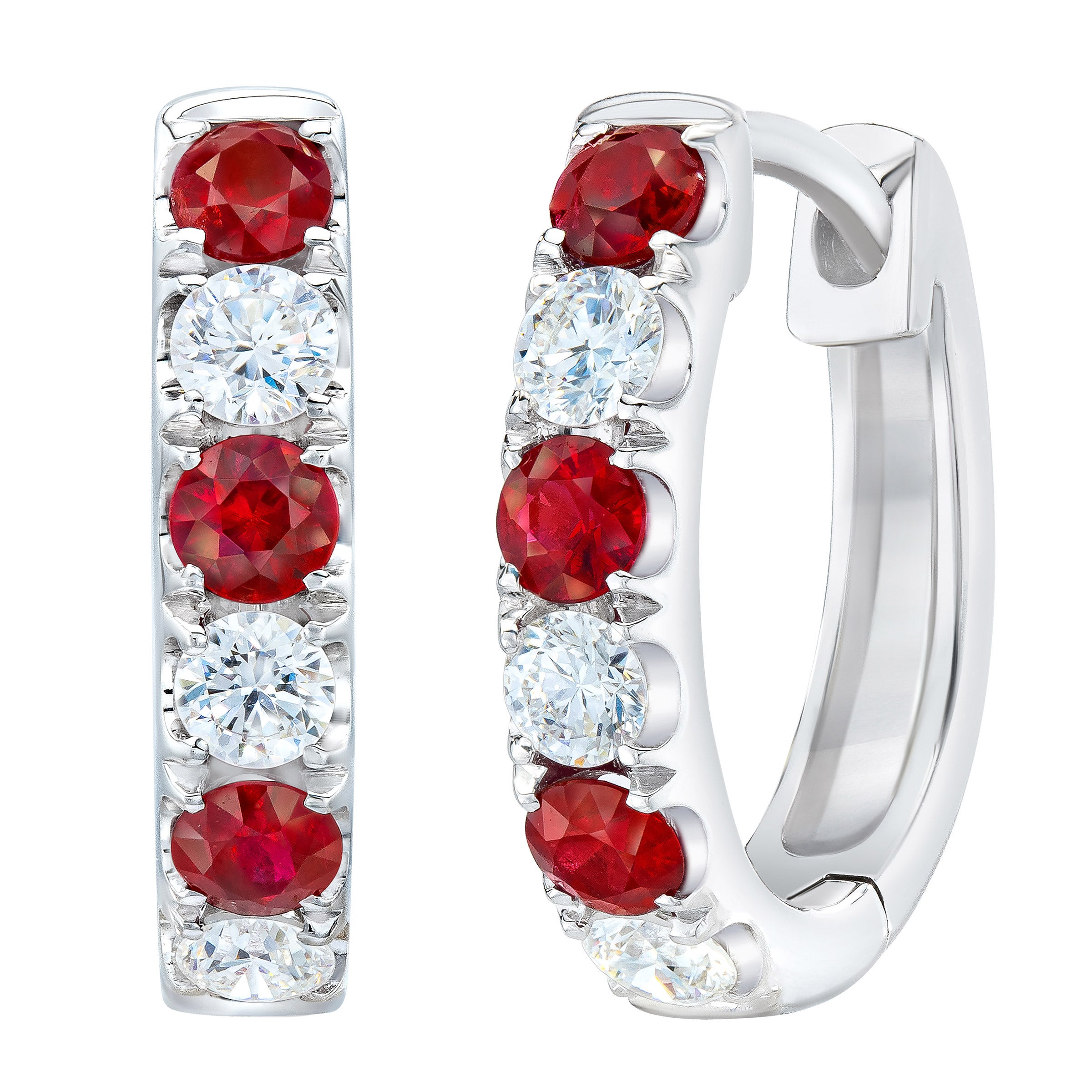 Ruby and Diamond 14kt White Gold Hoop Earrings