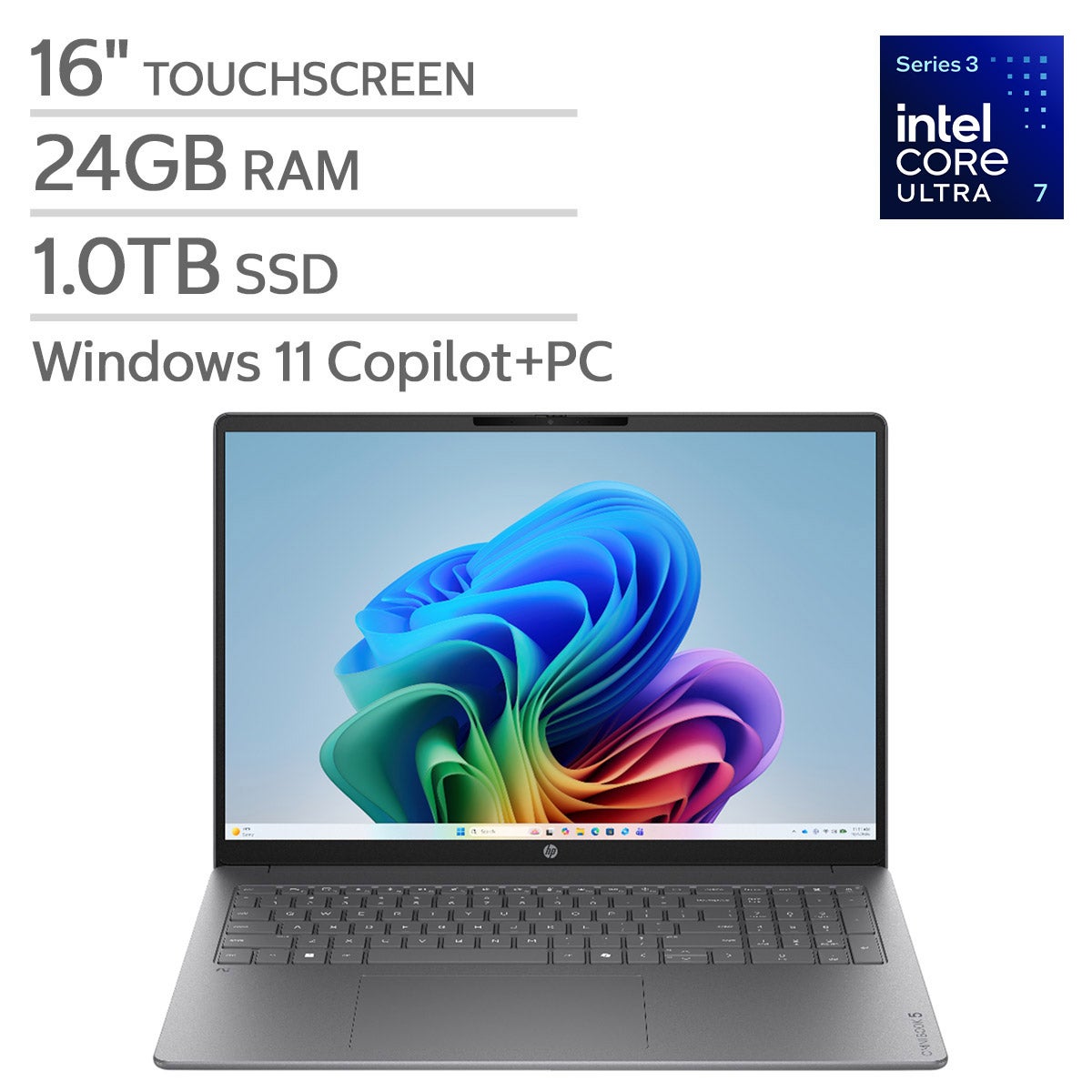 HP OmniBook 5 16" Touchscreen Laptop - Intel Core Ultra 7 Series 3 - Copilot+ PC - 2K (1920 x 1200) - 24GB Memory - 1TB SSD - Windows 11 Home.