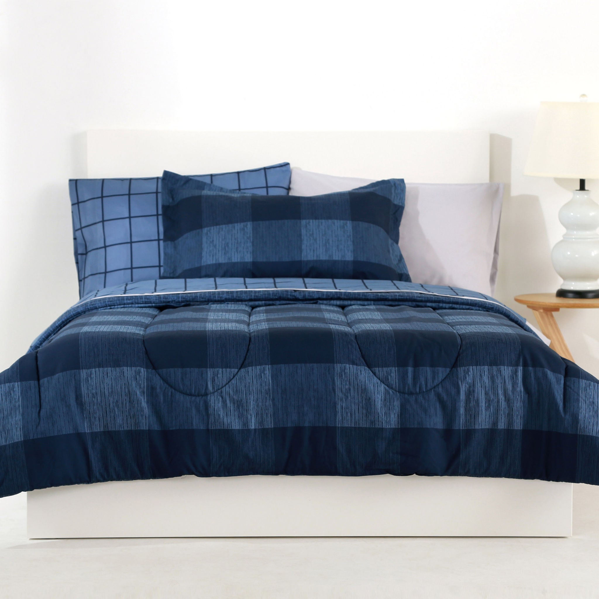 Berkshire Life Twin XL 8-piece Comforter Set, Buffalo Plaid Navy