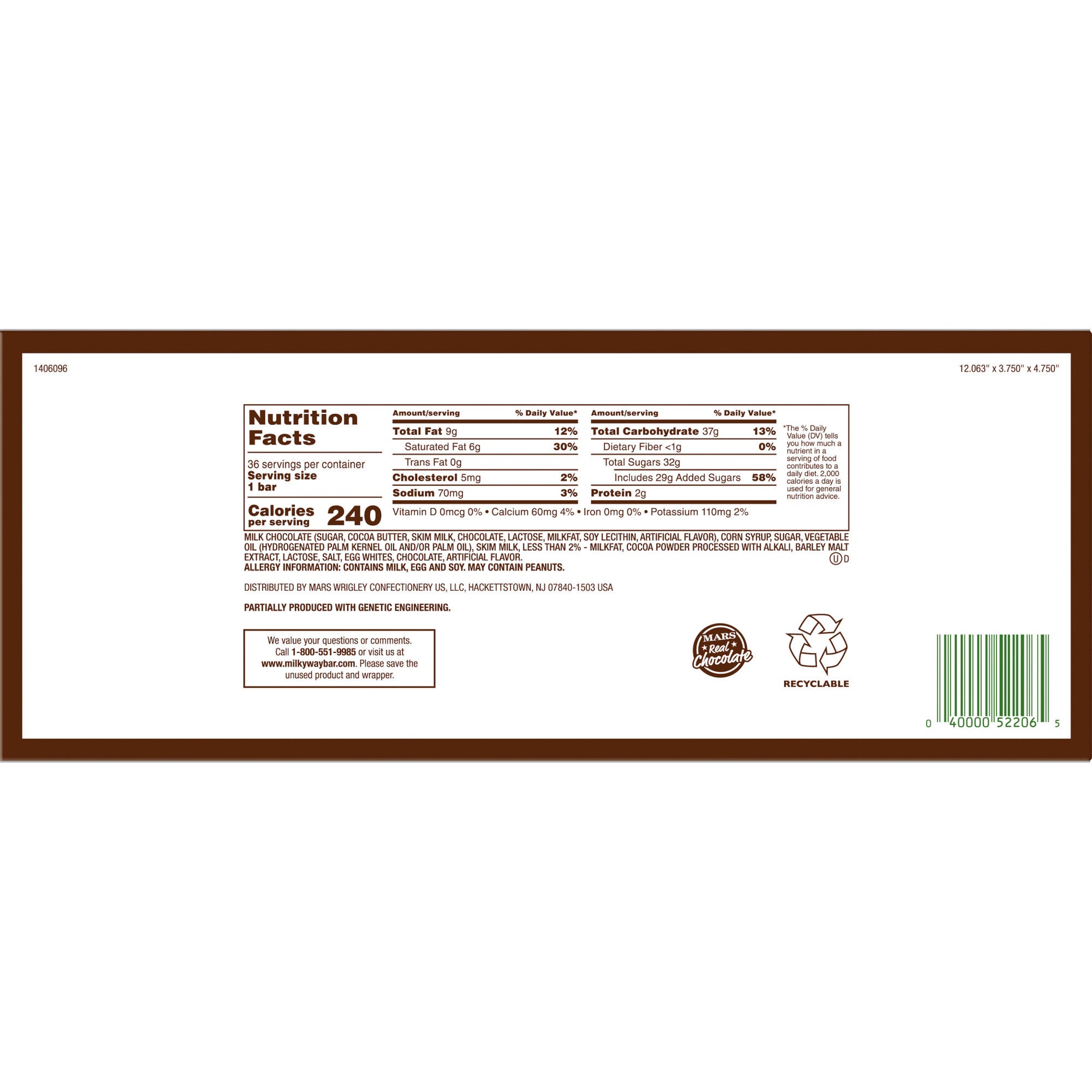 Milky Way Full Size Chocolate Candy, Caramel, 1.84 oz, 36-count