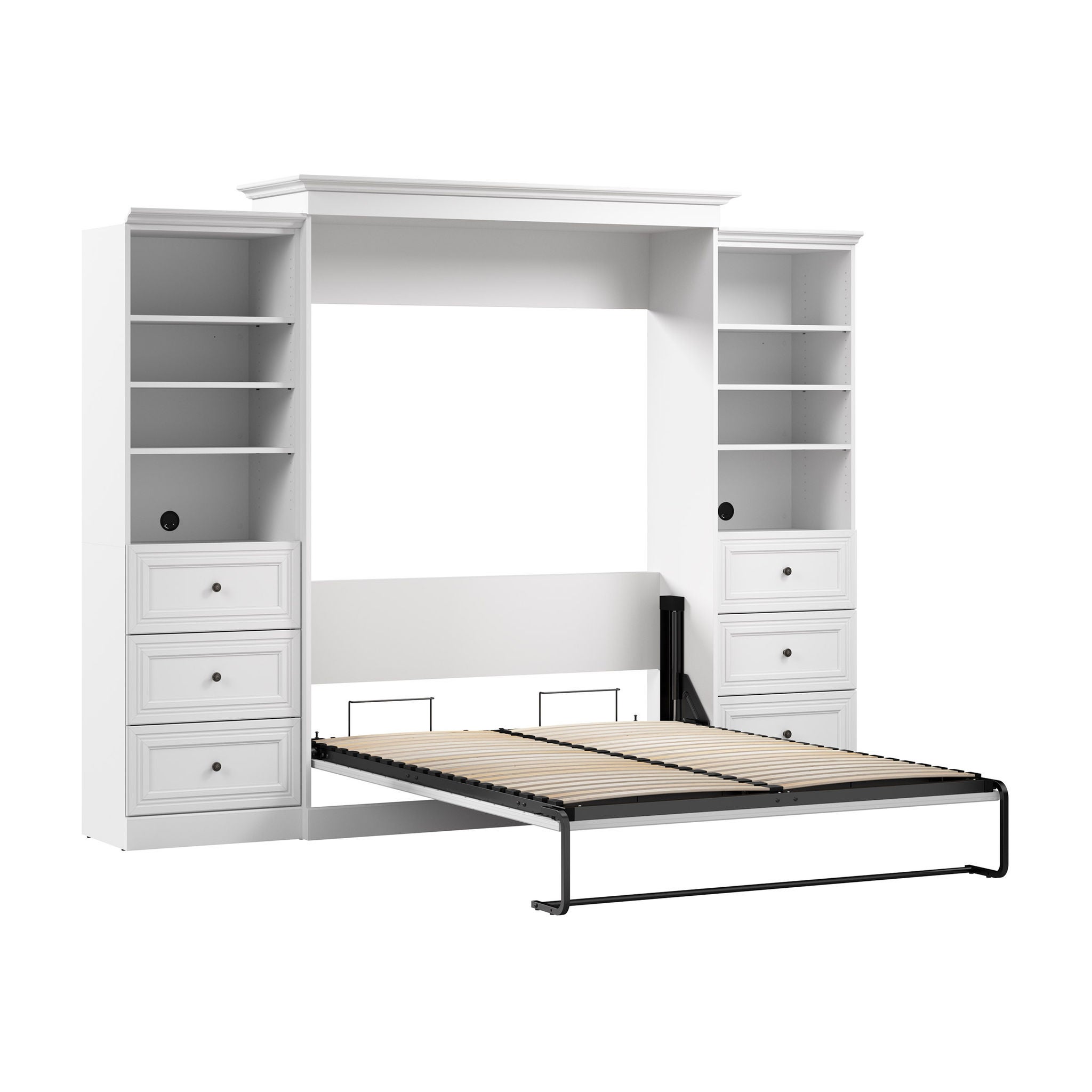 Bestar Audrea Queen Wall Bed in White with two 25" Storage Units with Drawers