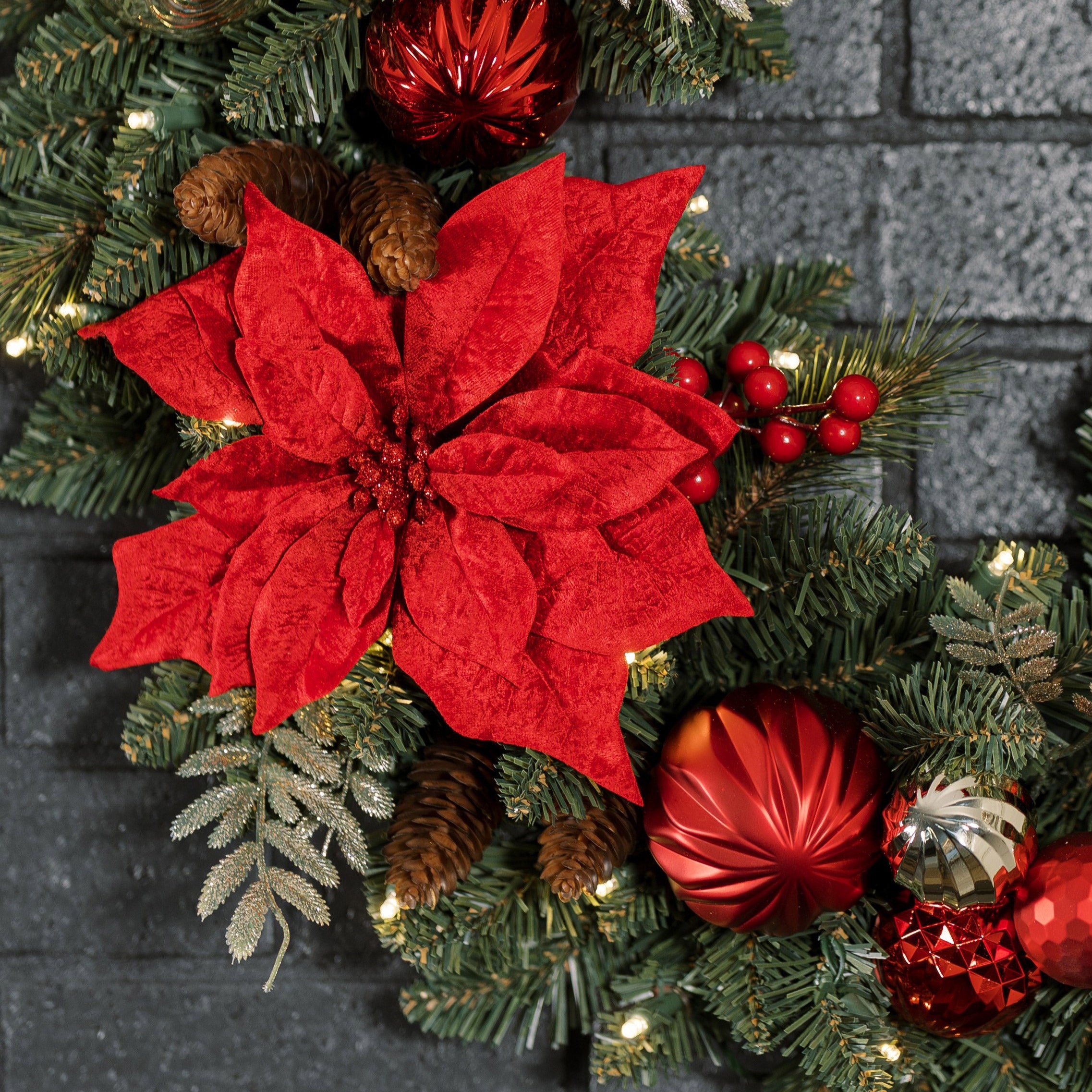 30" Pre-Lit LED with Twinkle Poinsettia Artificial Wreath
