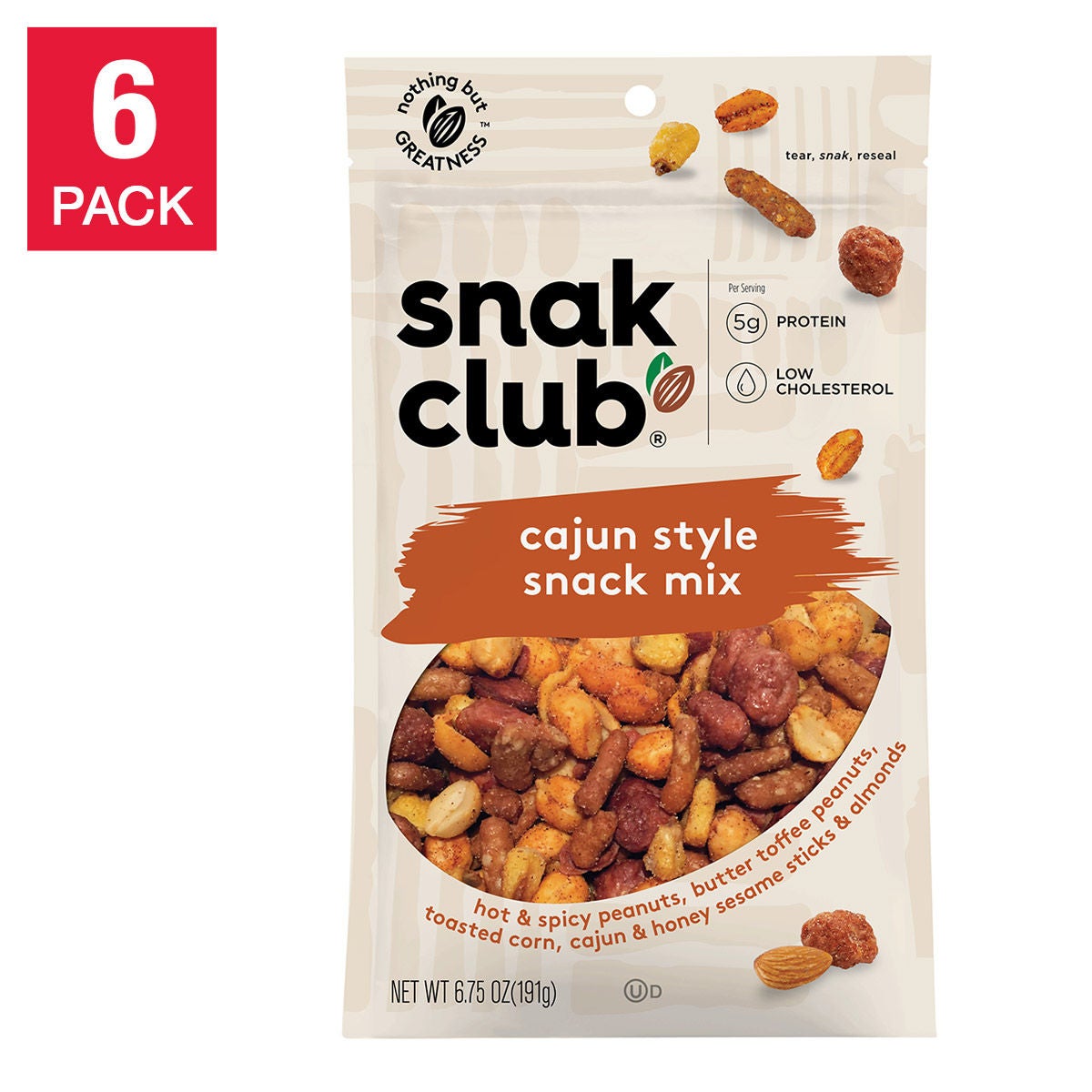 Snak Club Snack Mix, Cajun Style, 6.75 oz, 6-count