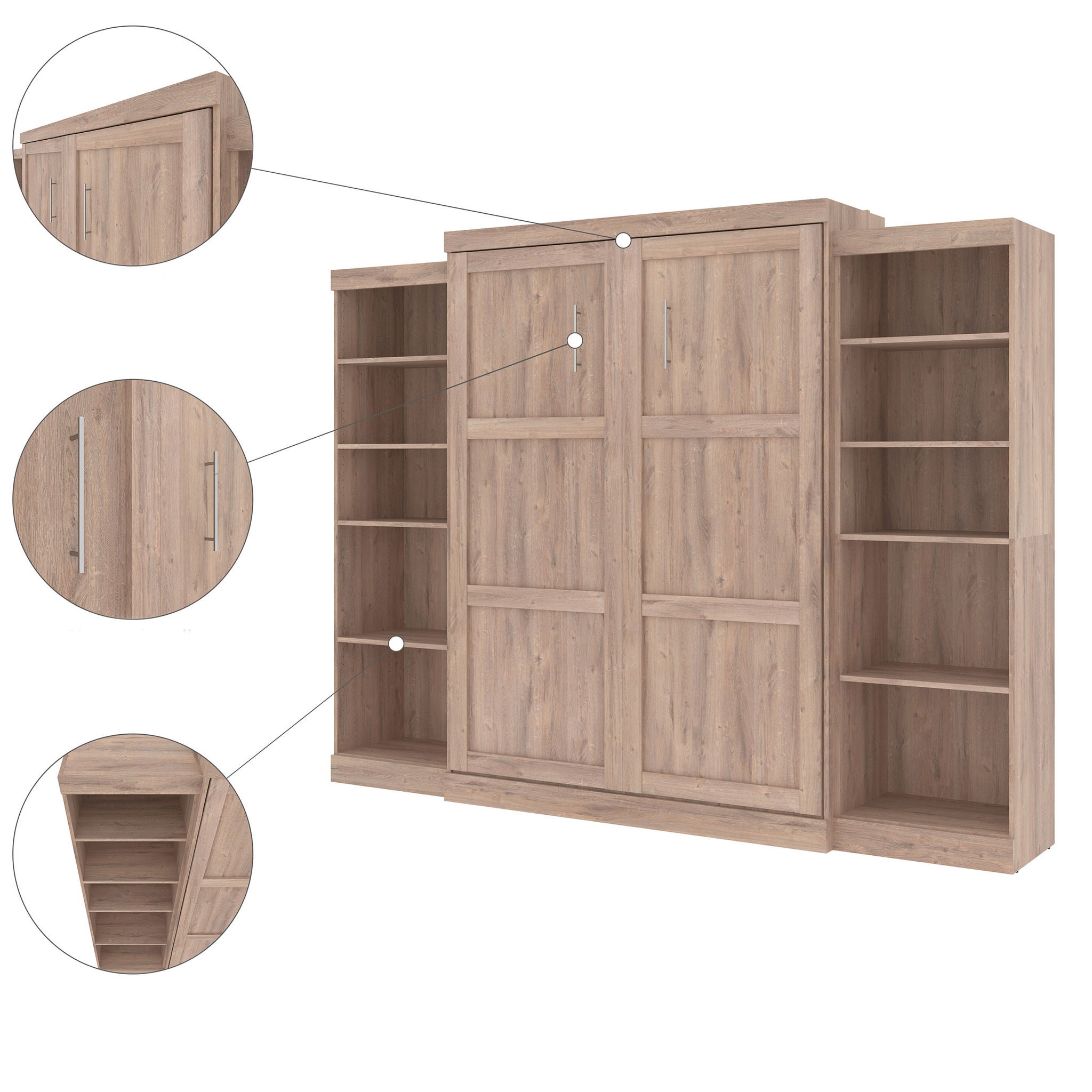 Boutique Queen Murphy Bed with 2 Shelving Units