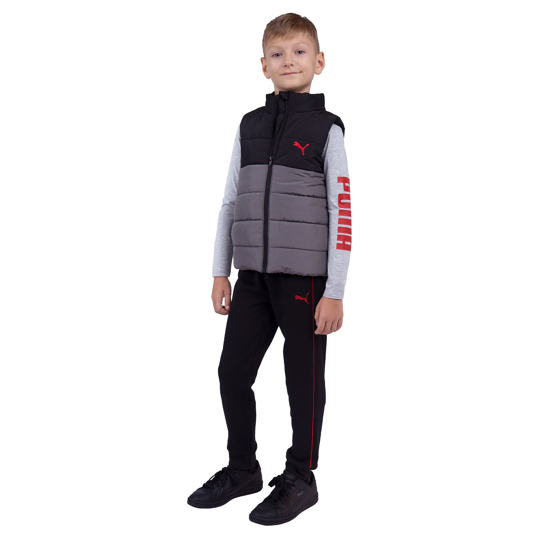 Puma Youth 3-piece Vest Set, Black and Gray
