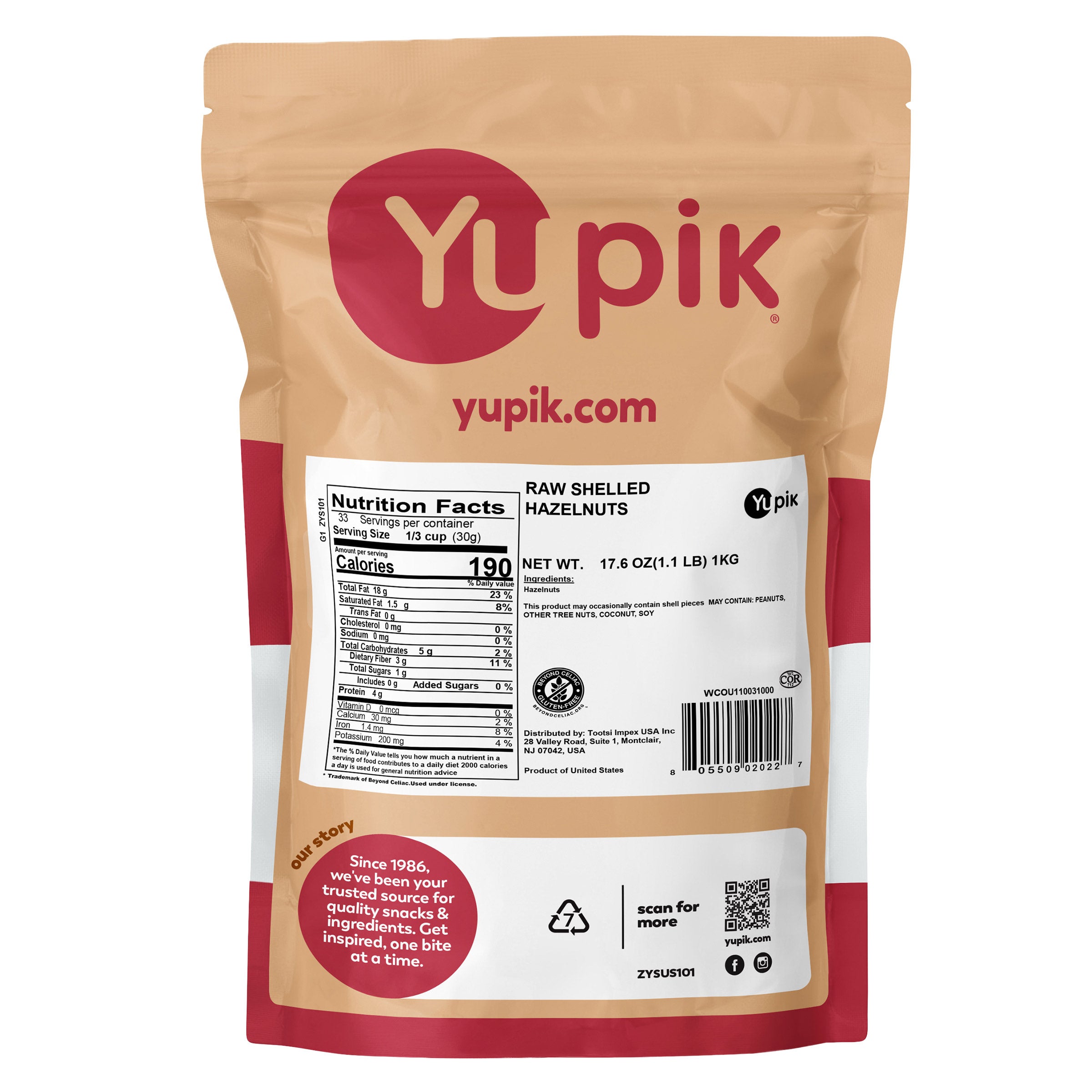 Yupik Raw Shelled Hazelnuts, 2.2 lbs, 3-pack