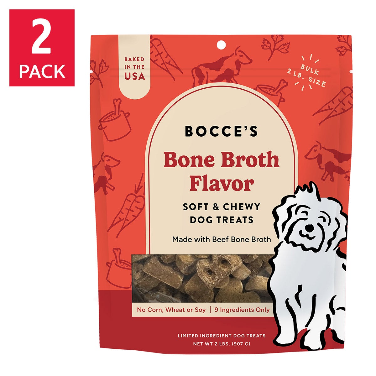 Bocce's Bakery Soft & Chewy Bone Broth Dog Treats, 2 lbs, 2-pack
