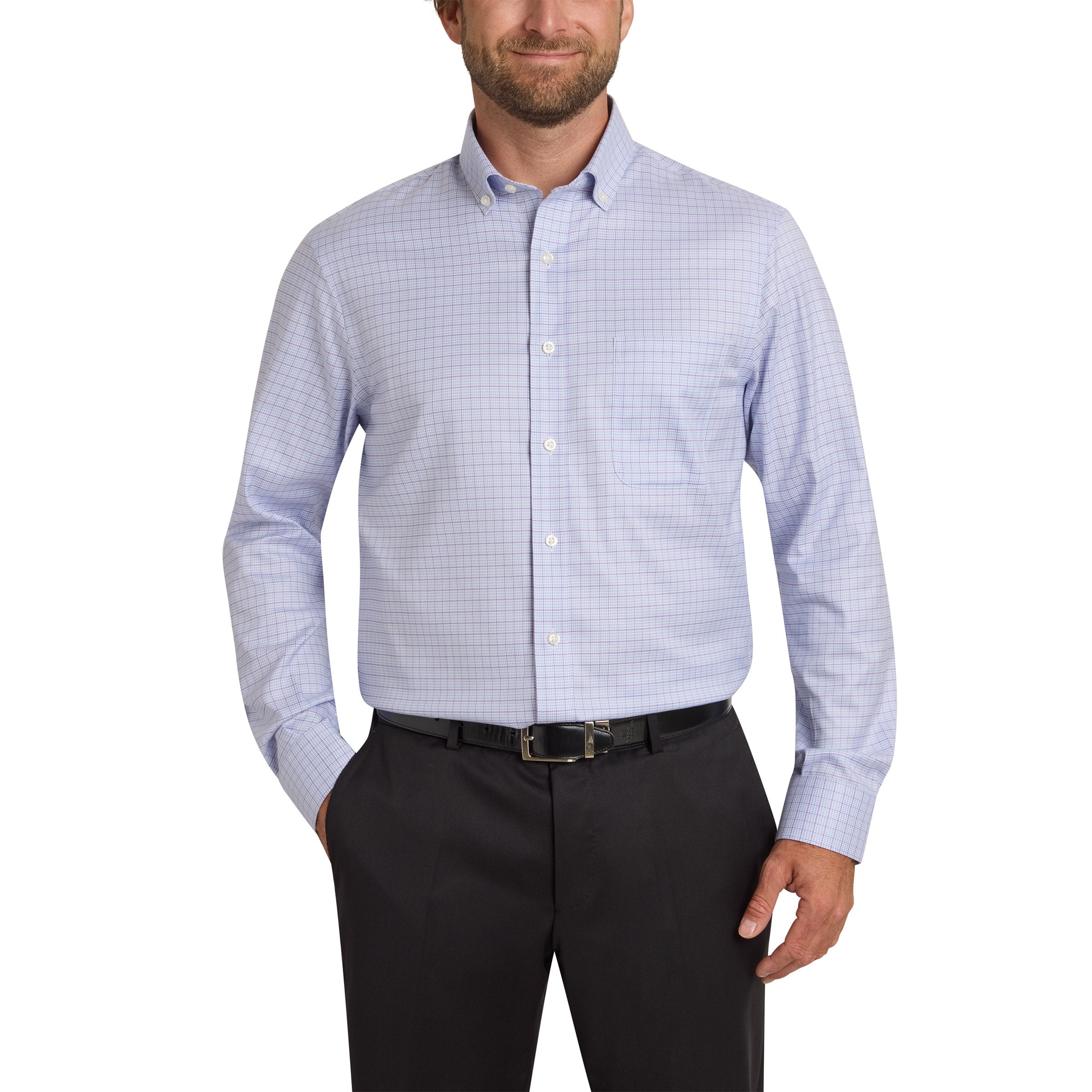Kirkland Signature Men’s Traditional Fit Dress Shirt, Blue Purple Twill Check