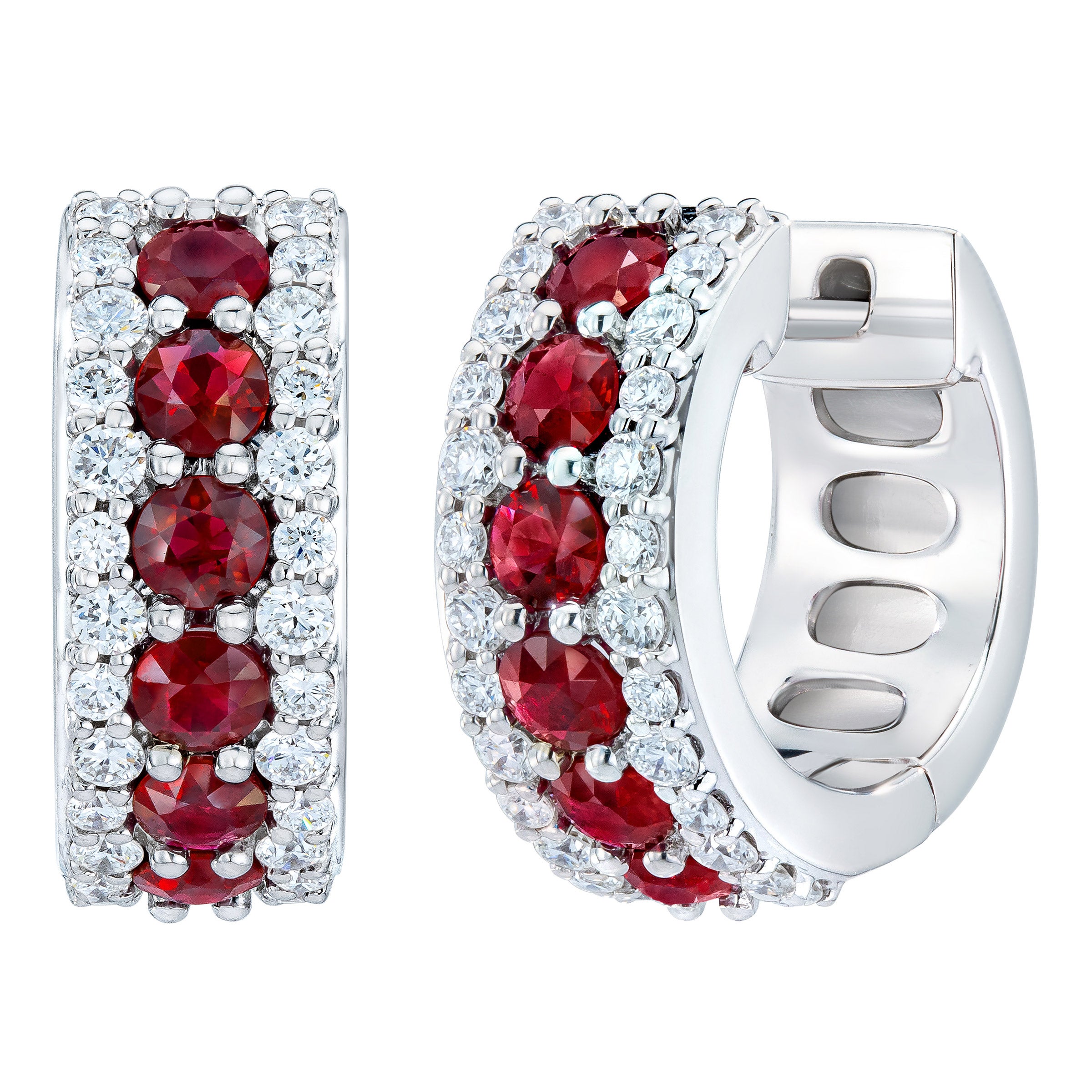 Ruby and Diamond 14kt White Gold Hoop Earrings