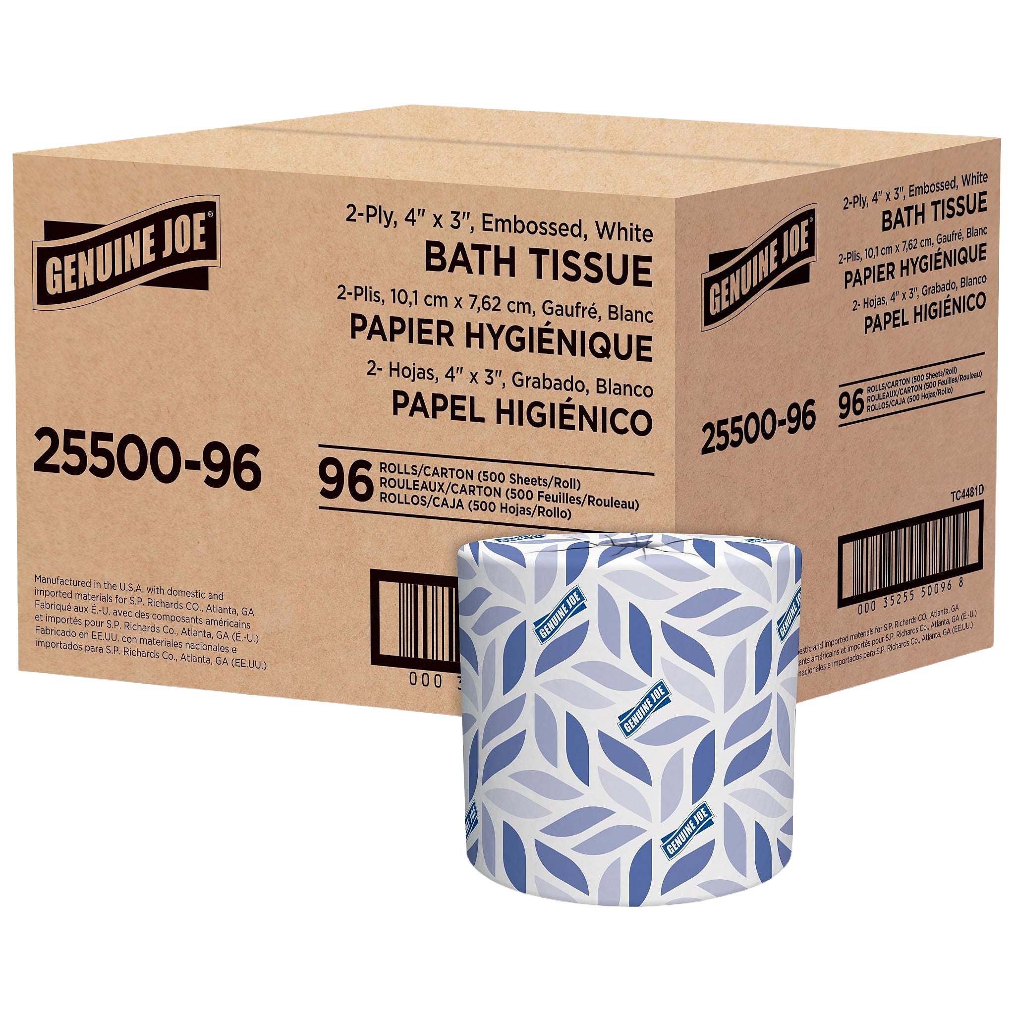 Genuine Joe Bath Tissue, 2-Ply, 500 Sheets, 96 Rolls
