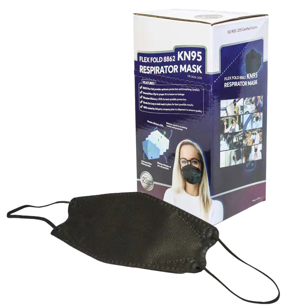 Flex Fold KN95 Respiratory Face Mask, 50 Black Masks