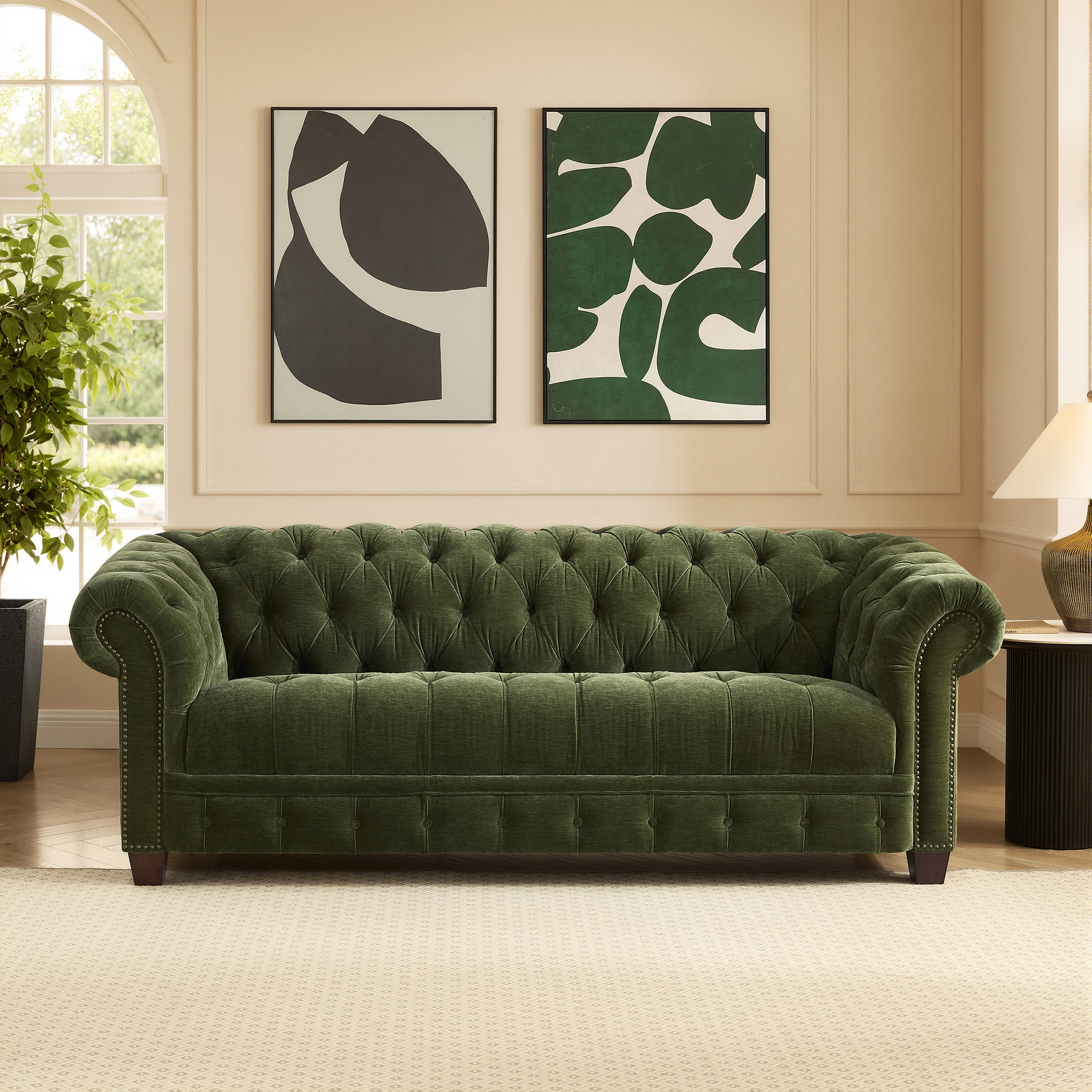 Abbie Fabric Chesterfield Sofa, Green