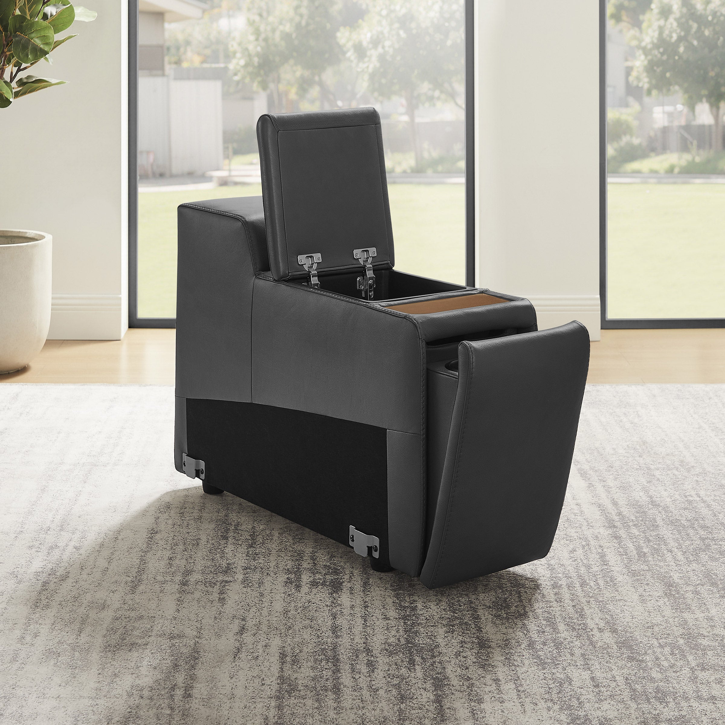 Karson Storage Console With Hidden Cupholders, Gray