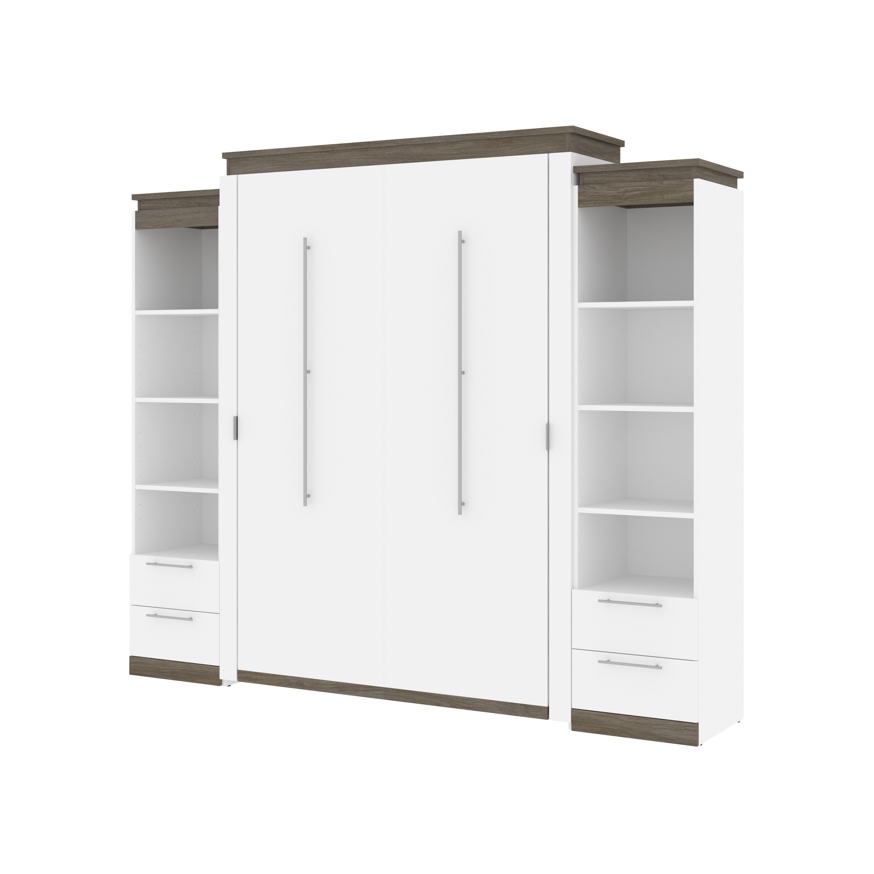 Orion Queen Wall Bed with 2 Shelving Units with Drawers