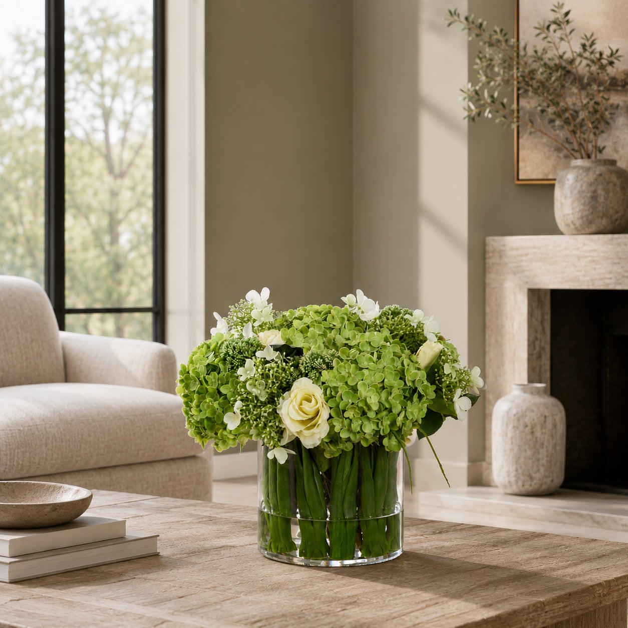 Faux 15” Hydrangea & Rose Arrangement