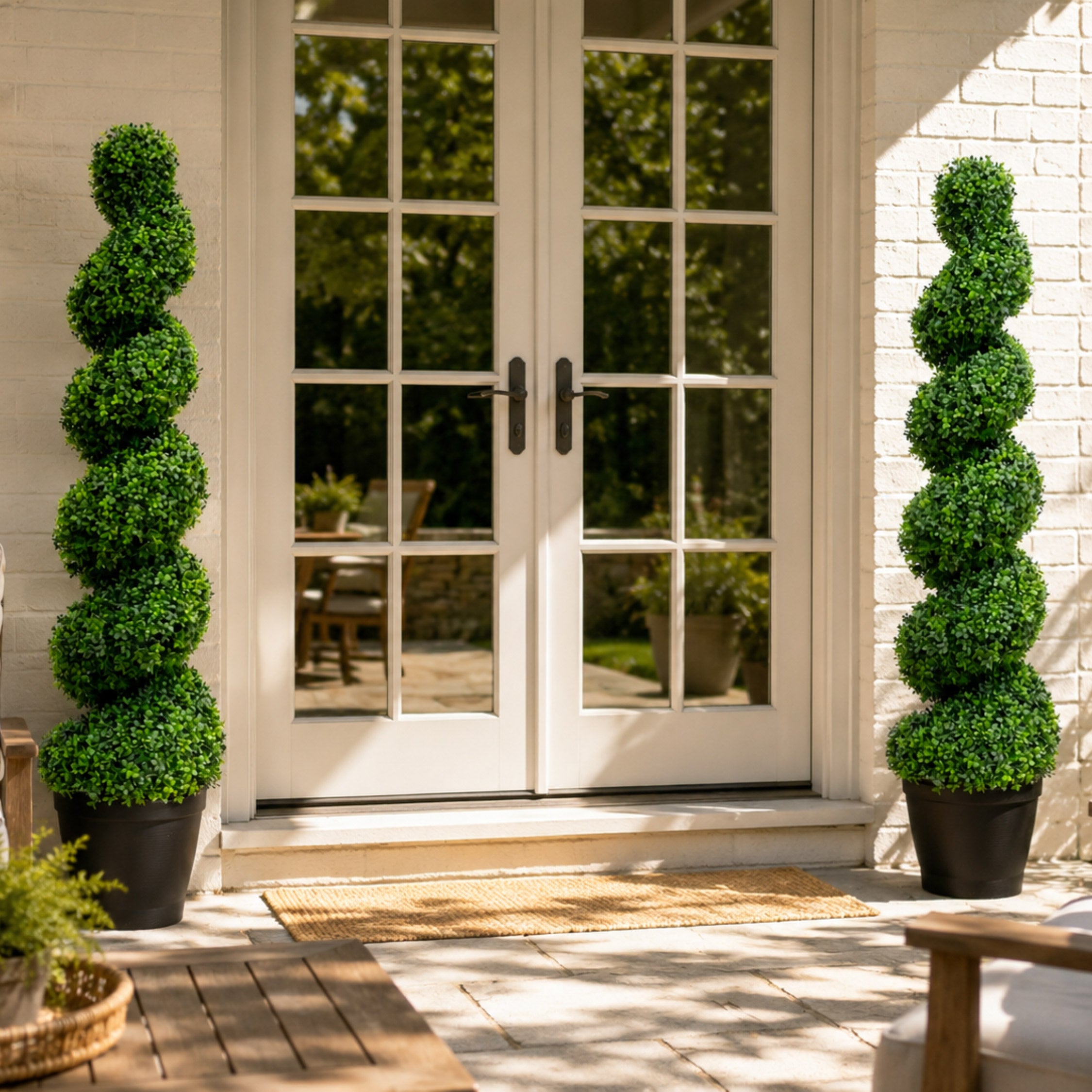 Faux 5' UV Resistant Spiral Boxwood Topiary Tree