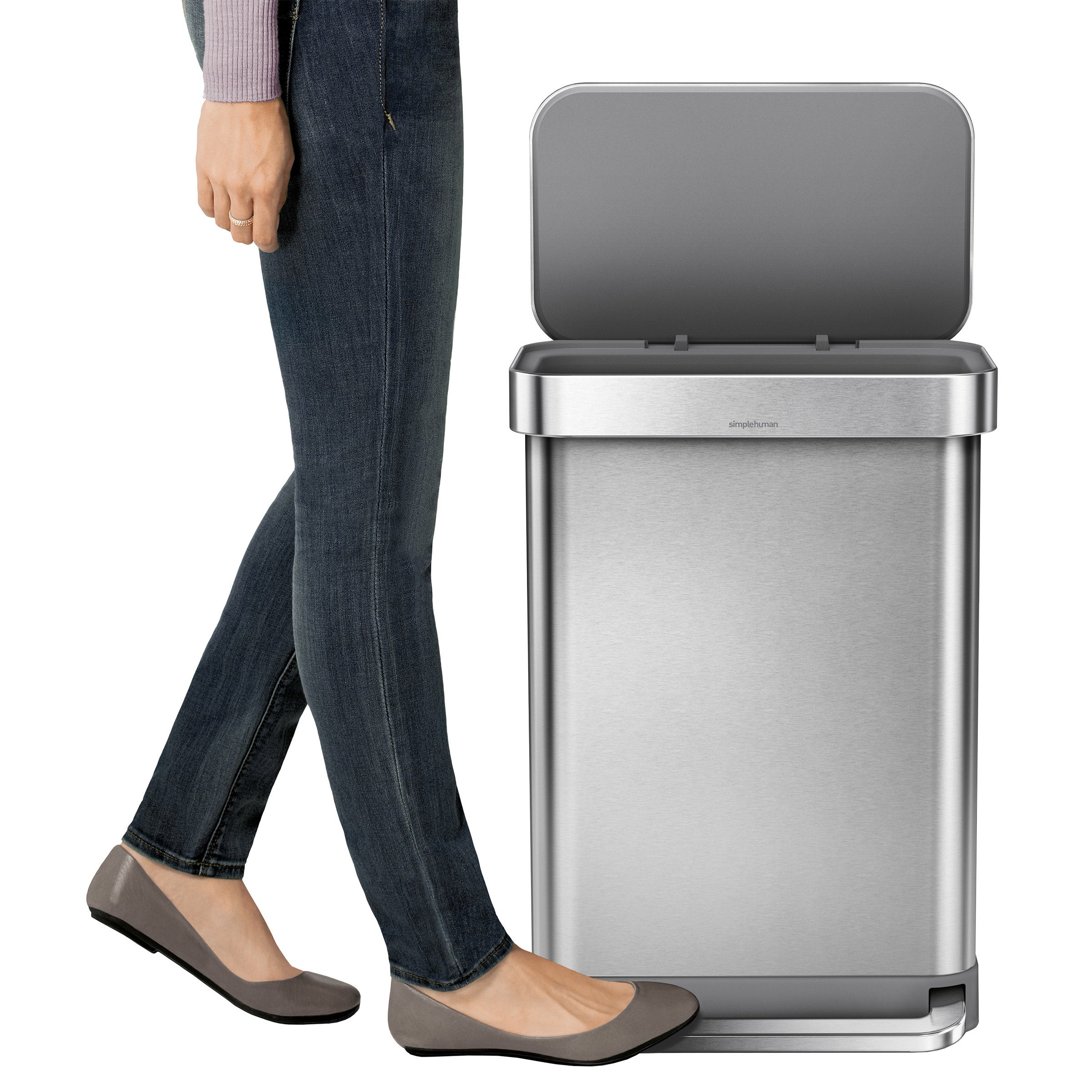 simplehuman 55L Rectangular Step Can with Plastic Lid