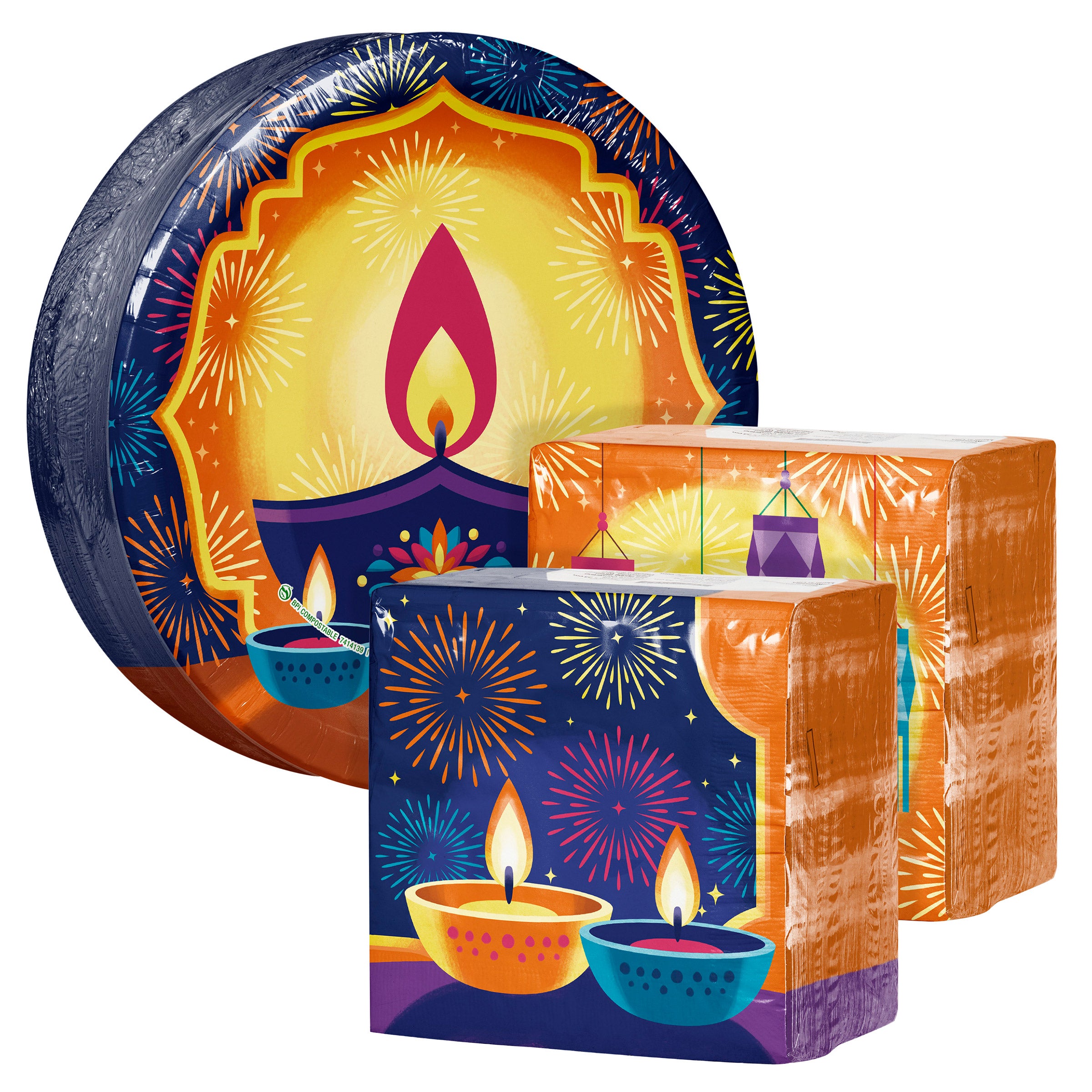 Artstyle Paper Plate and Napkin Bundle, Dazzling Diwali, 200-count