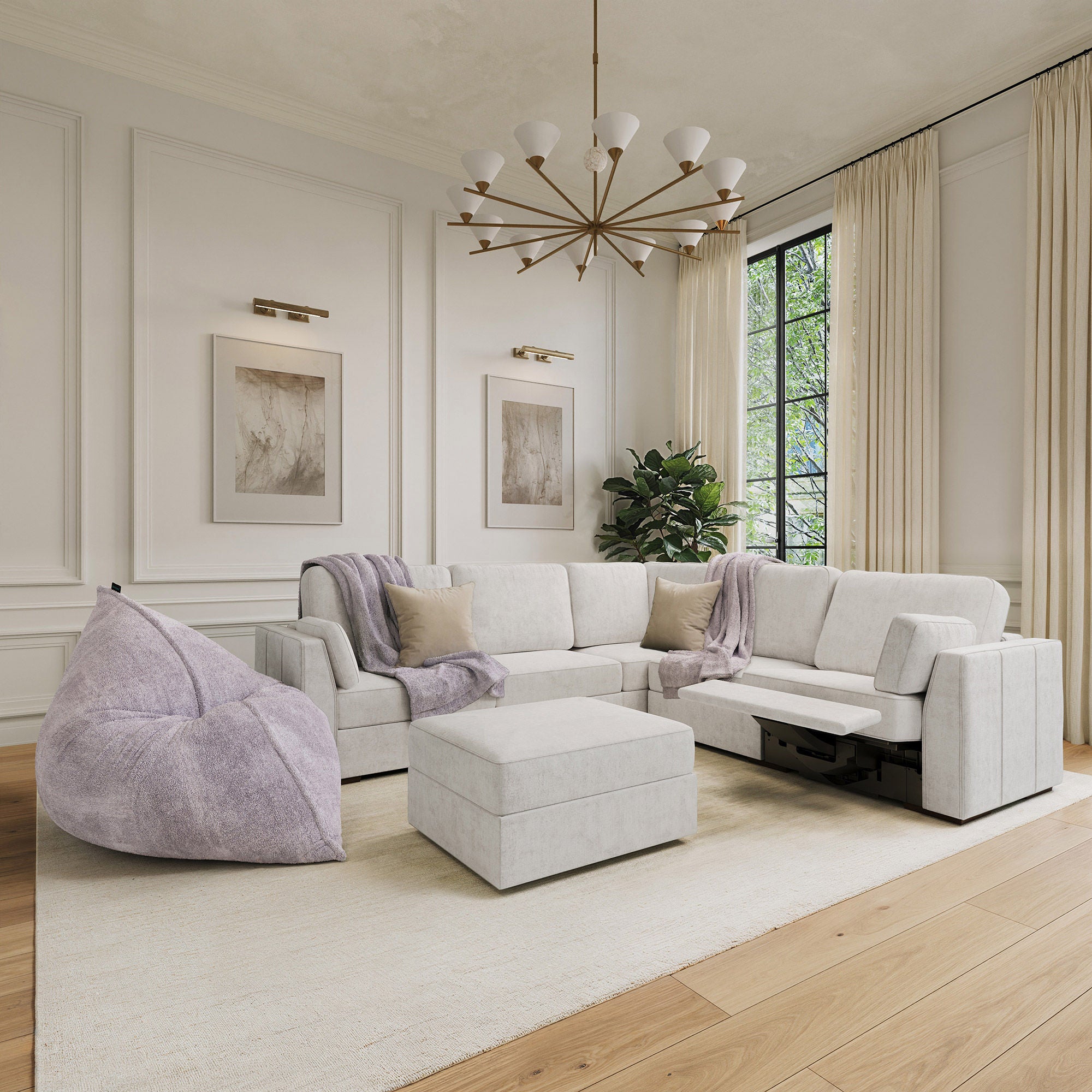 Lovesac Modular Sectional Sofa Bundle 6 Seats/8 Angled Sides with Power Recliner and Storage