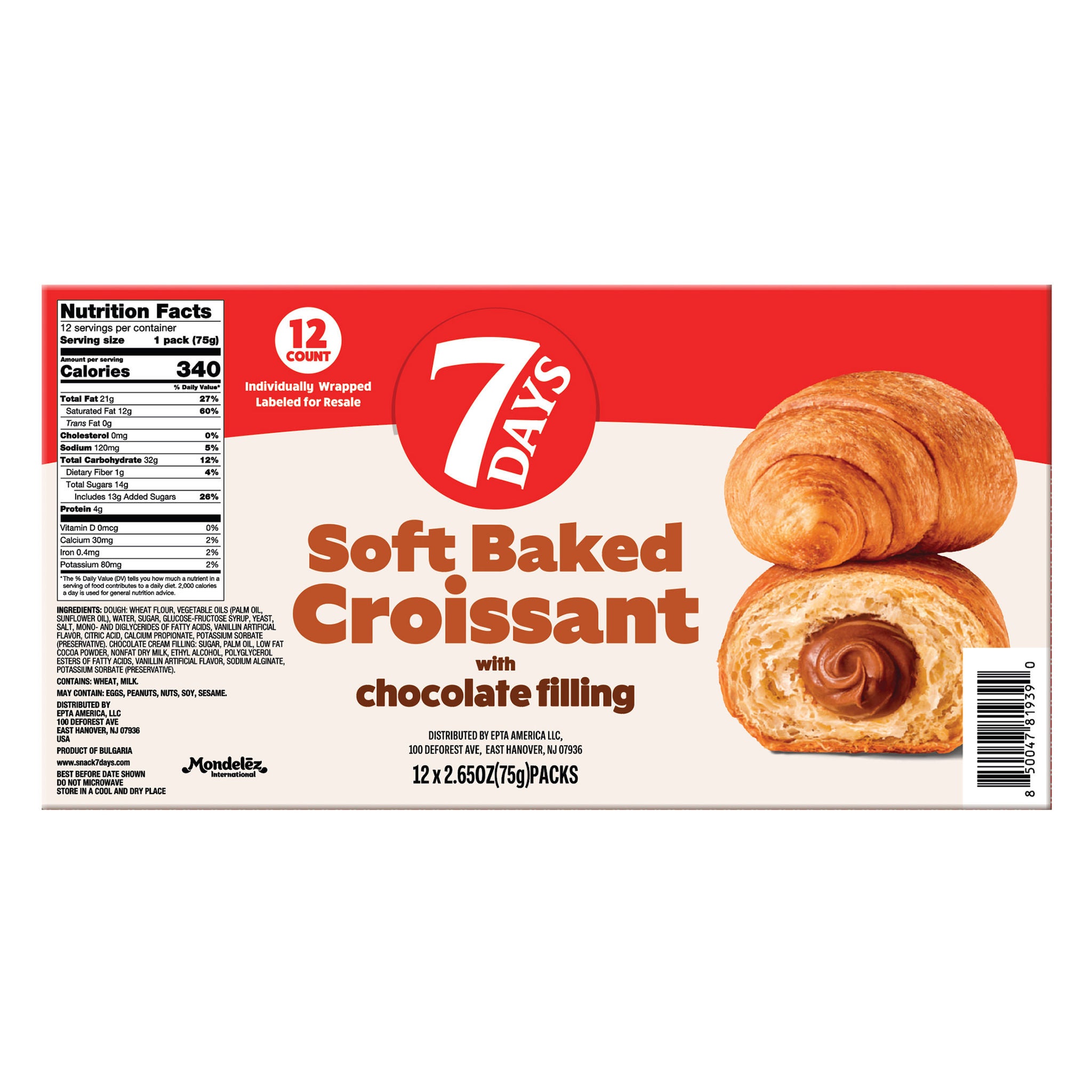 7Days Soft Baked Croissant, Chocolate Filling, 2.65 oz, 12-count