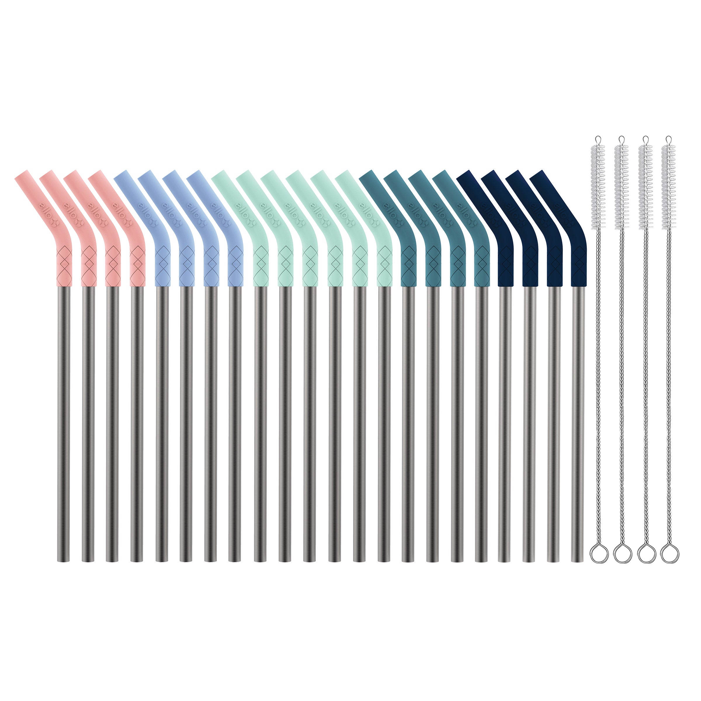 Ello Silicone Tip Stainless Steel Reusable Straws, 26-piece Set