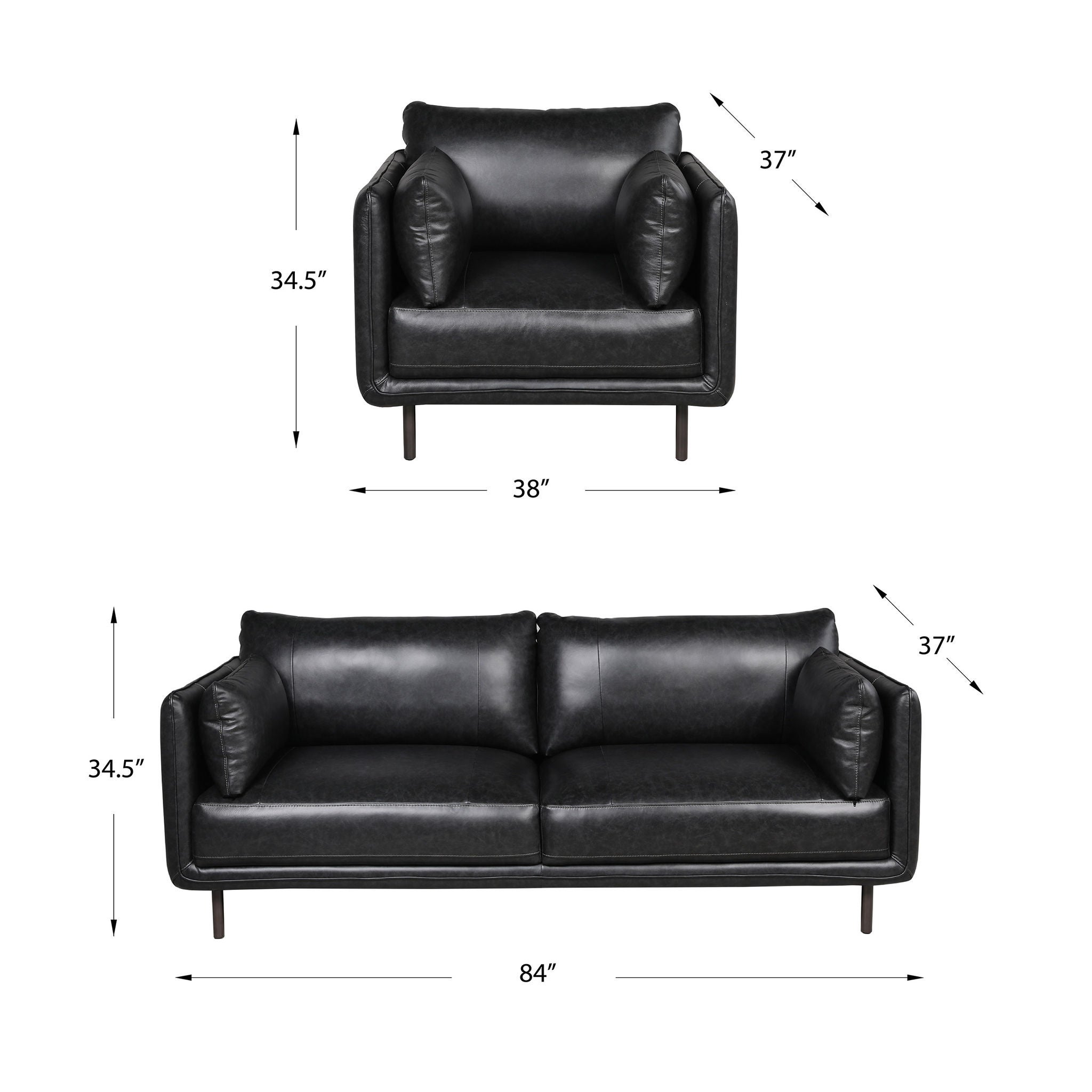 Simone Top Grain Leather Sofa with Matching Chair