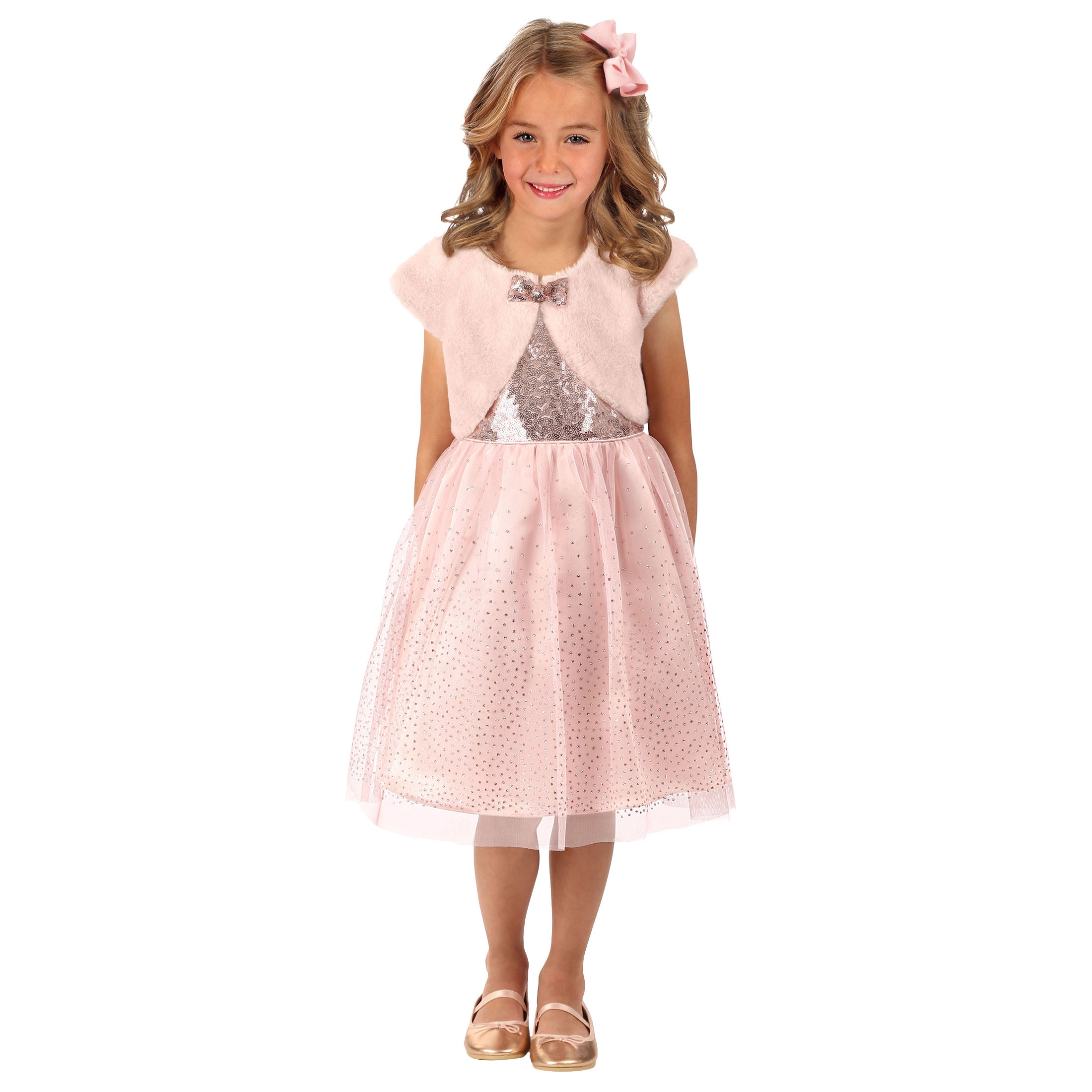 Jona Michelle Kids' Holiday Dress with Faux Fur Jacket