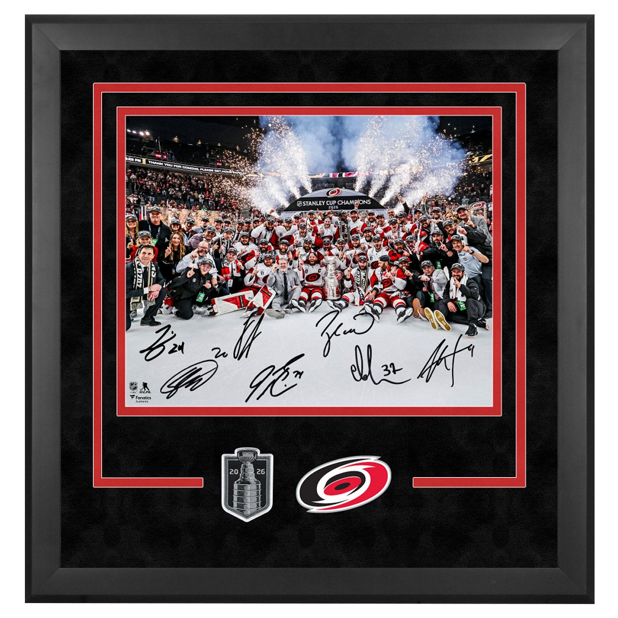 Carolina Hurricanes 2026 Stanley Cup Champions Framed Autographed Celebration Photograph with 9 Signatures - Fanatics Authenticated