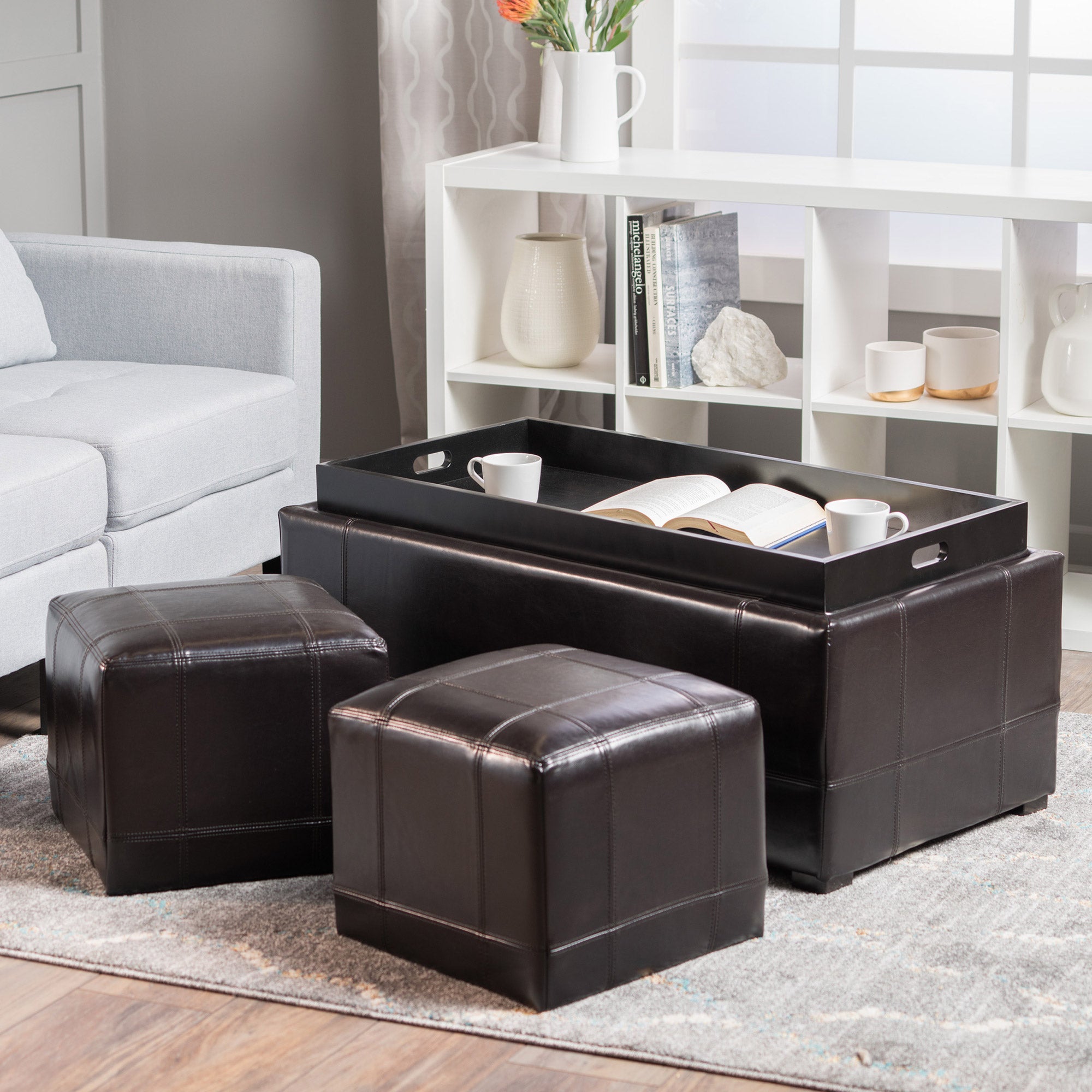 Drake 3-piece Bonded Leather Ottoman Set