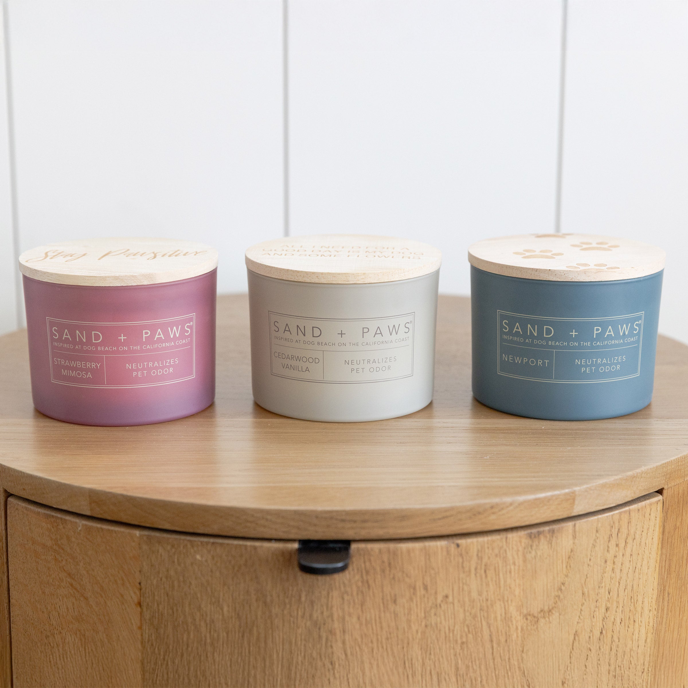Sand + Paws Set of 3 12 oz Candles with Carved Wood Lids