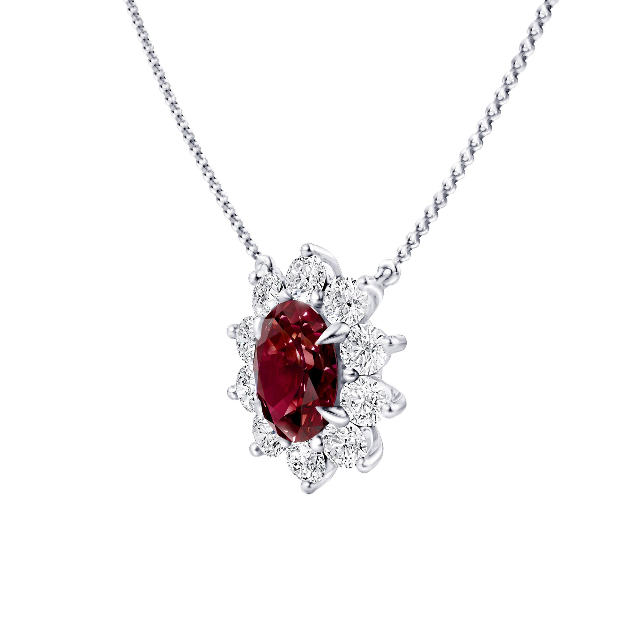 Oval Cut Ruby & Diamond 18kt White Gold Pendant