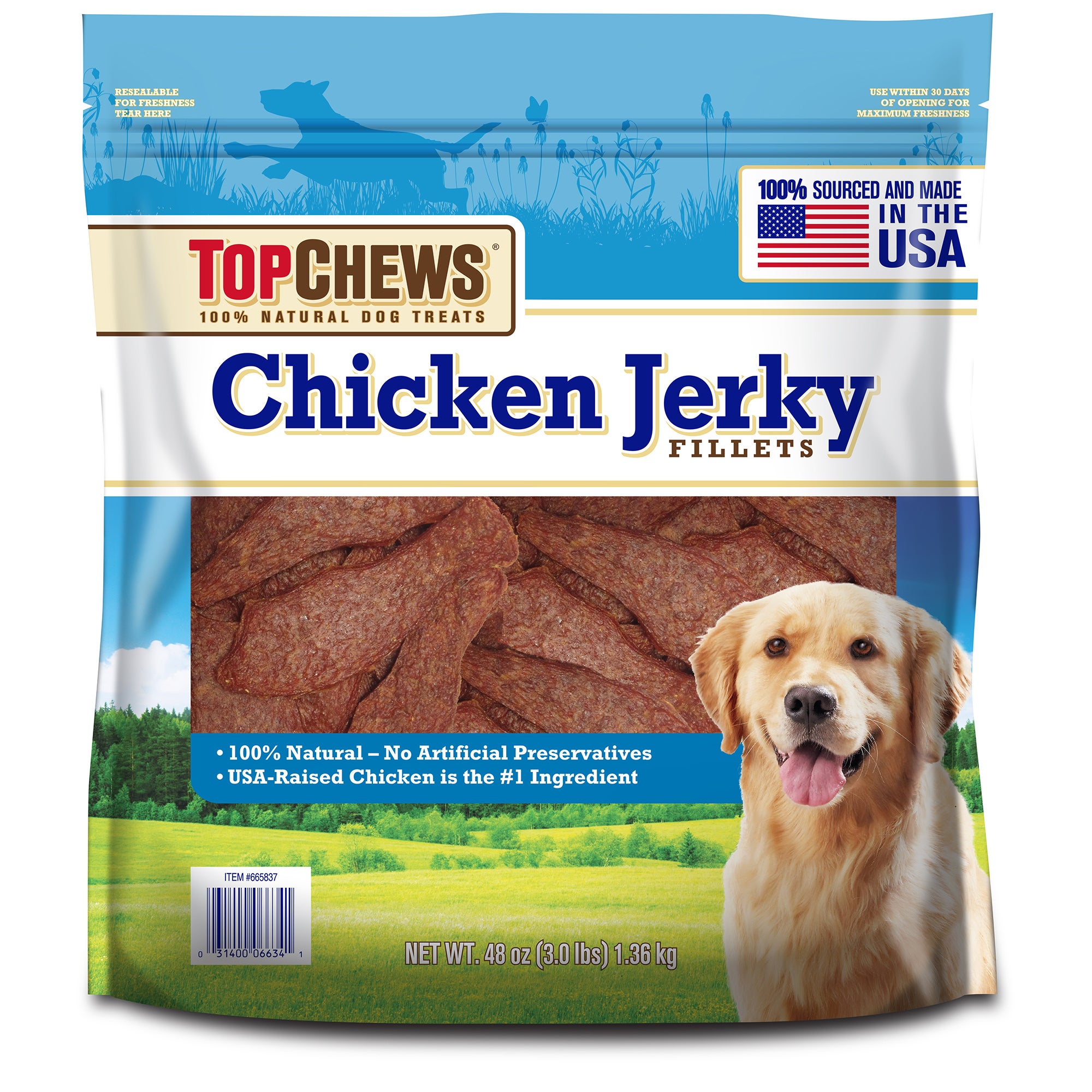 Top Chews Chicken Jerky Fillets Recipe 100% Natural Dog Treats